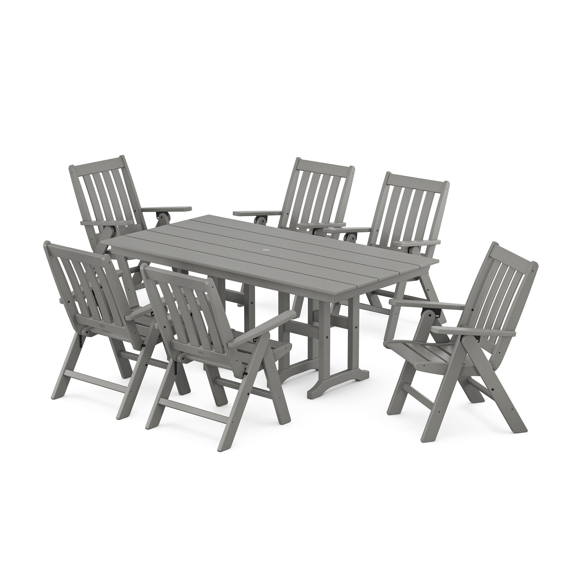 POLYWOOD Vineyard Folding Chair 7-Piece Farmhouse Dining Set — Slate Grey