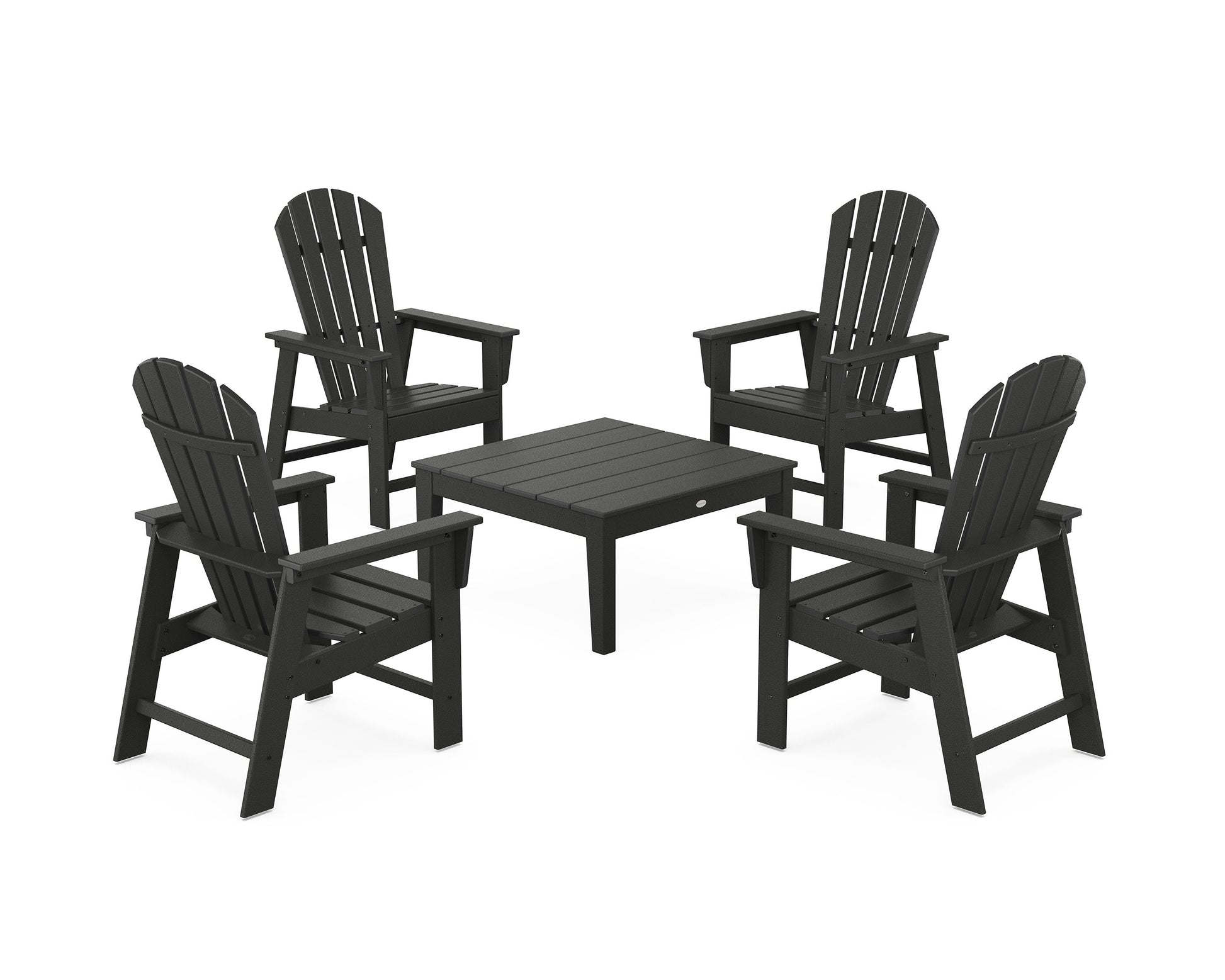 POLYWOOD 5-Piece South Beach Casual Chair Conversation Set with 36" Conversation Table — Black