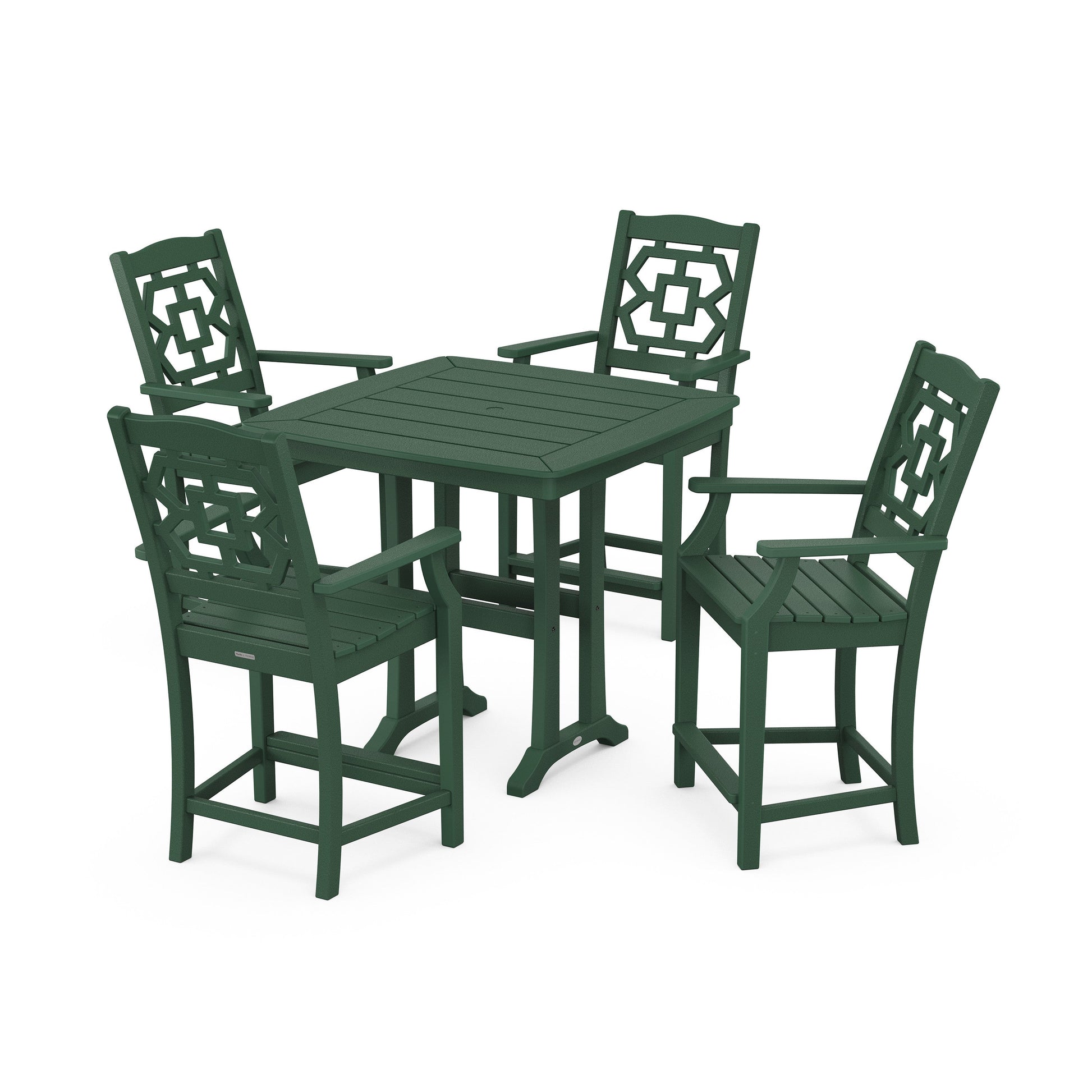 POLYWOOD Chinoiserie 5-Piece Counter Set with Trestle Legs — Green