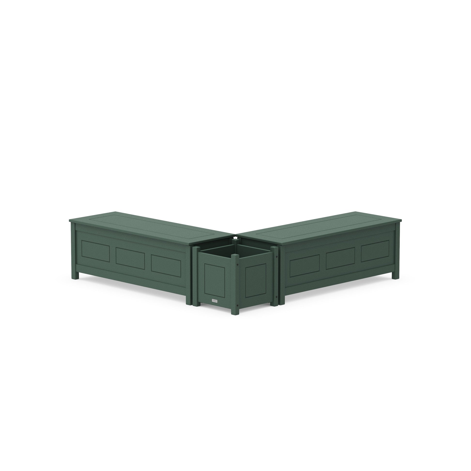 POLYWOOD 48" Country Living L- Shaped Planter Storage Bench Set — Green