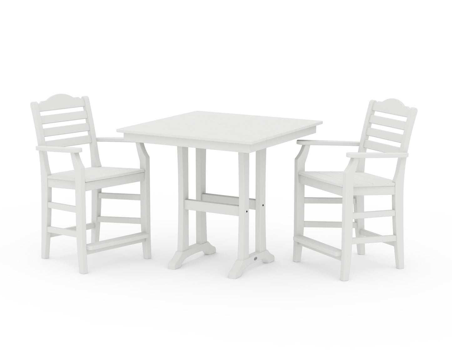 POLYWOOD Savannah 3-Piece Farmhouse Counter Set with Trestle Legs — Vintage White