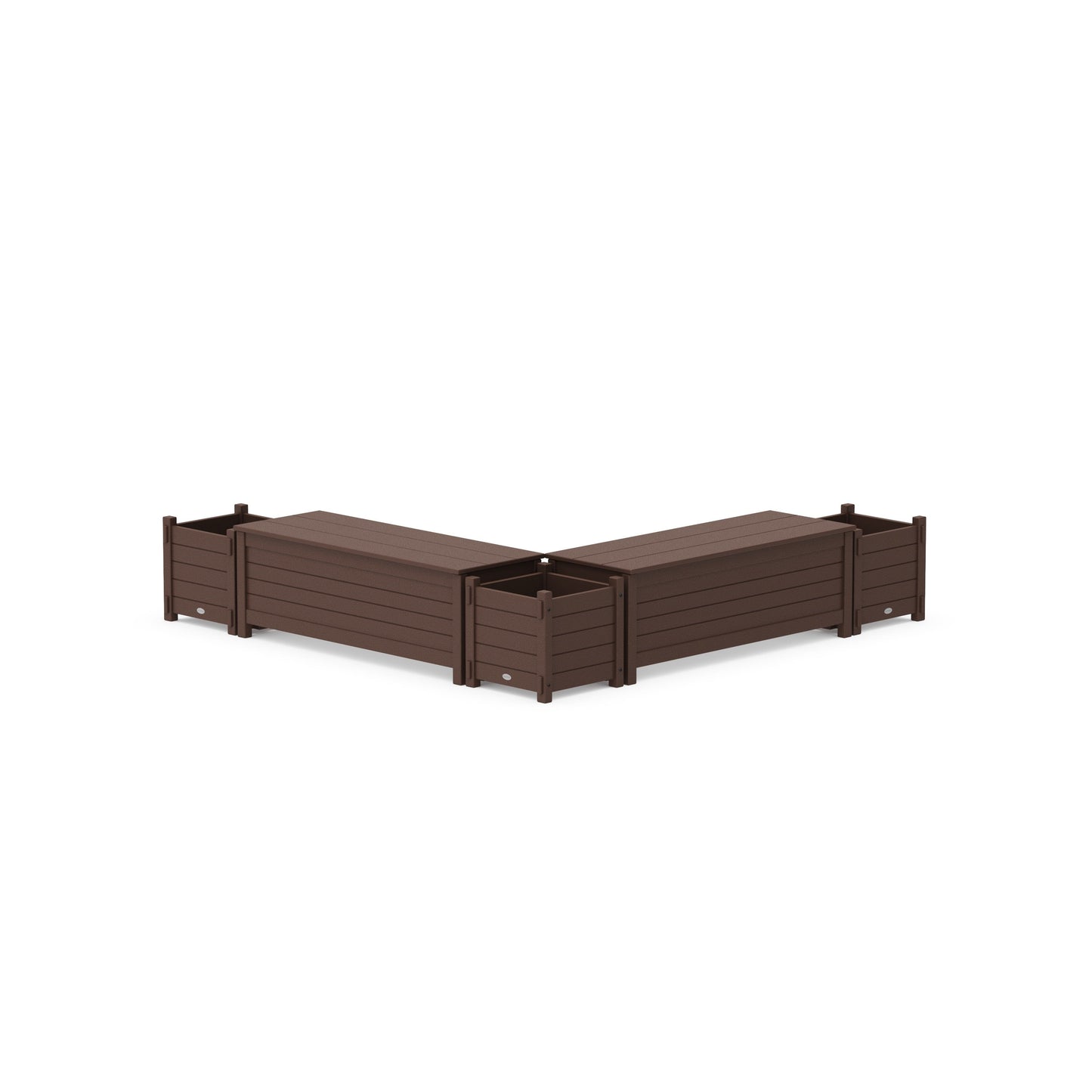 POLYWOOD 48" Nautical L- Shaped Planter Storage Bench Corner Set — Mahogany