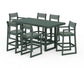 POLYWOOD EDGE Sling 7-Piece Bar Table Set — Green / Dupioni Sea Mist Sling
