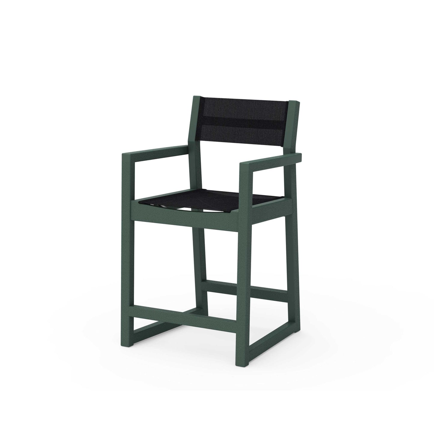 POLYWOOD EDGE Sling Counter Arm Chair — Green / Black Sling