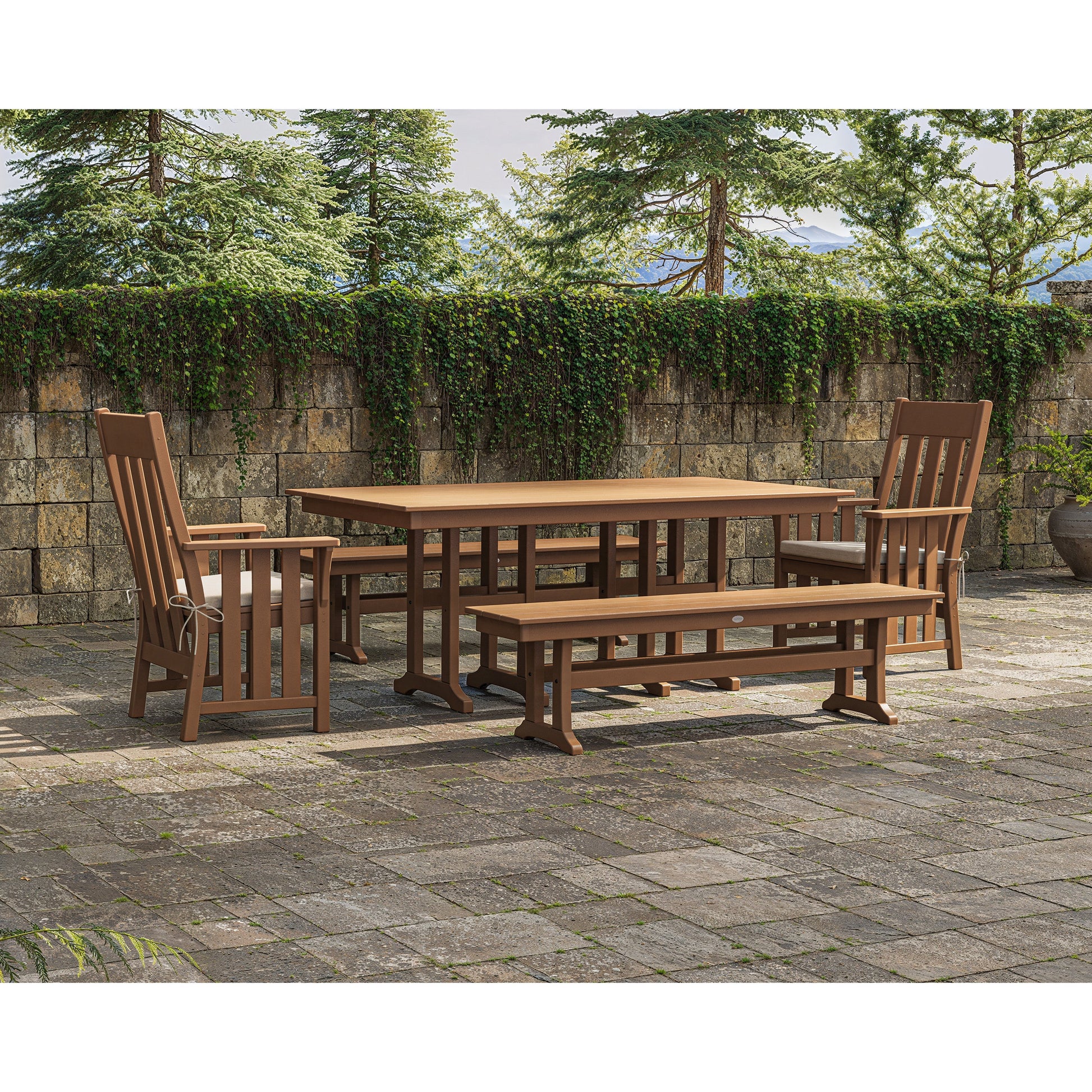 POLYWOOD Acadia 5-Piece Farmhouse Dining Set with Benches