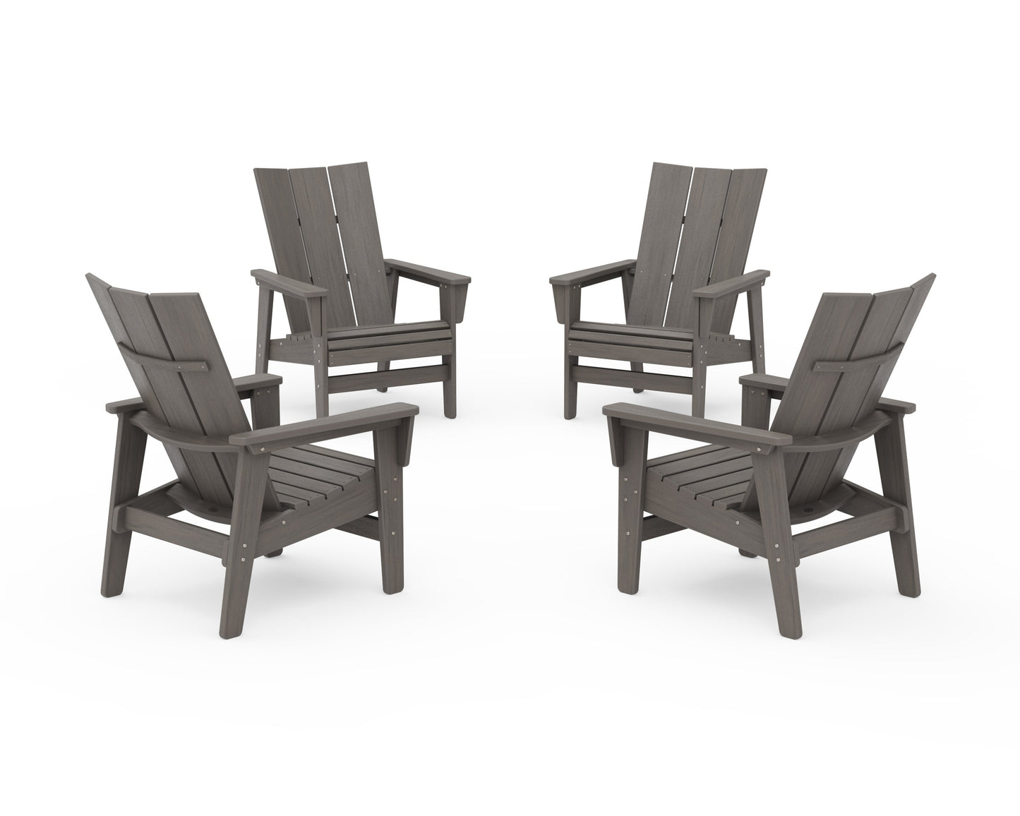 POLYWOOD 4-Piece Modern Grand Upright Adirondack Chair Conversation Set — Driftwood