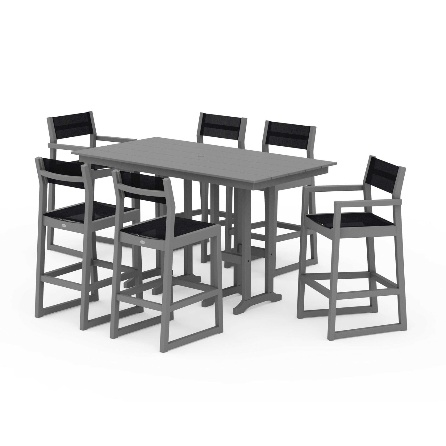 POLYWOOD EDGE Sling 7-Piece Farmhouse Bar Set — Slate Grey / Black Sling