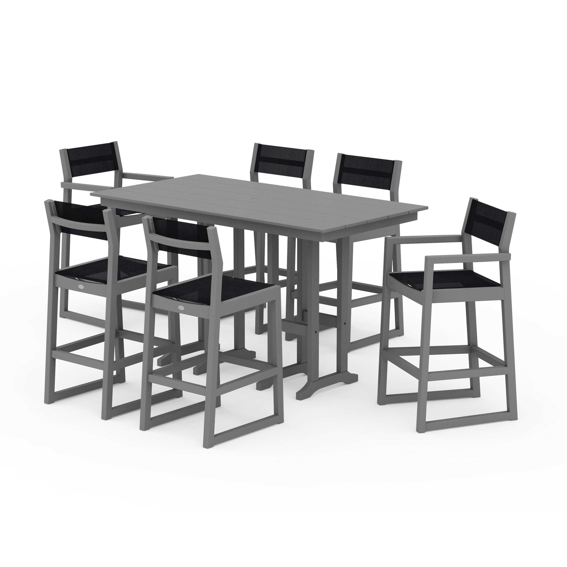 POLYWOOD EDGE Sling 7-Piece Farmhouse Bar Set — Slate Grey / Black Sling
