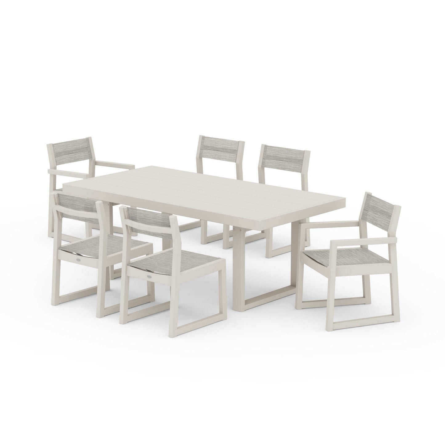 POLYWOOD EDGE Sling 7-Piece Dining Set — Sand / Birch Sling