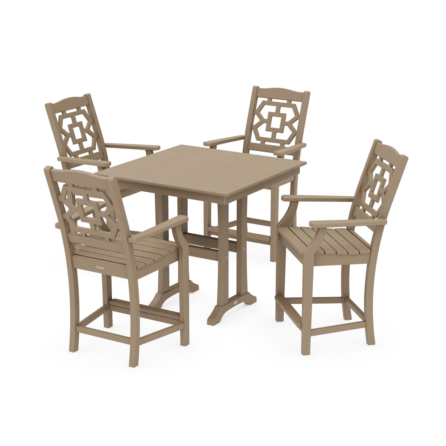 POLYWOOD Chinoiserie 5-Piece Farmhouse Counter Set with Trestle Legs — Vintage Sahara