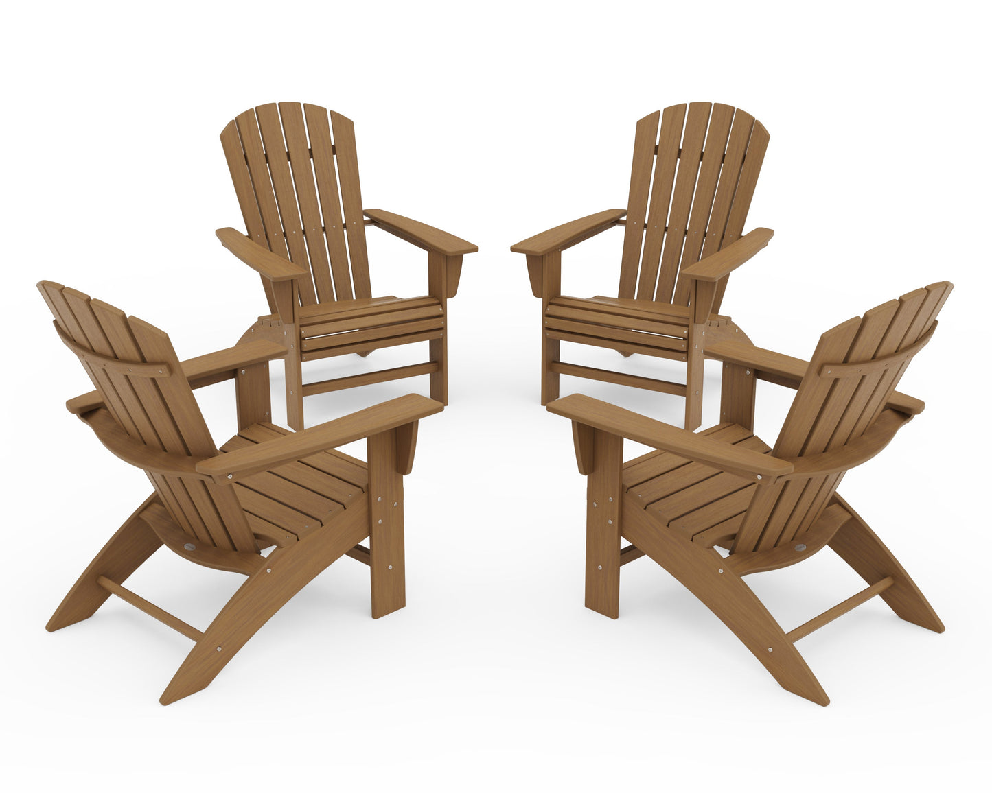 POLYWOOD 4-Piece Nautical Curveback Adirondack Chair Conversation Set — Natural