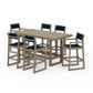 POLYWOOD EDGE Sling 7-Piece Bar Table Set — Vintage Sahara / Navy Blue Sling