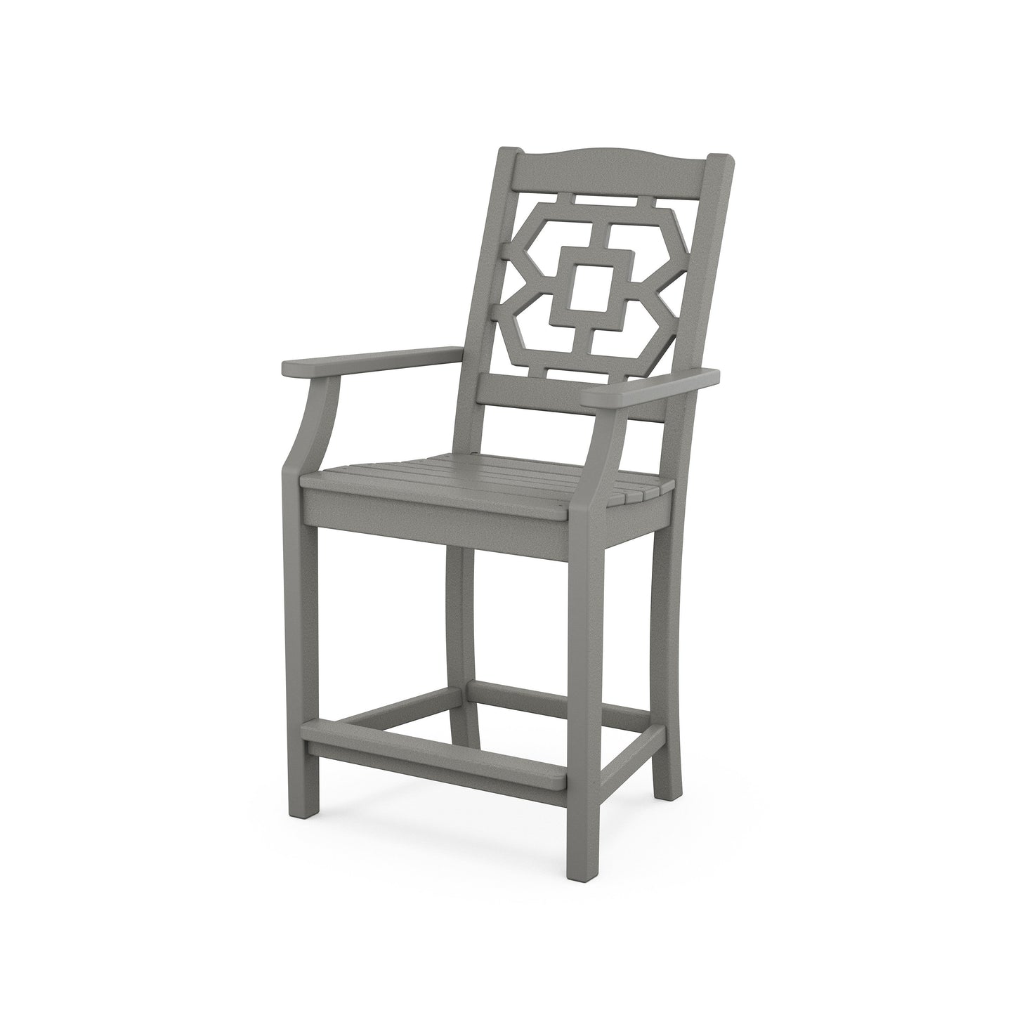 POLYWOOD Chinoiserie Counter Arm Chair — Slate Grey