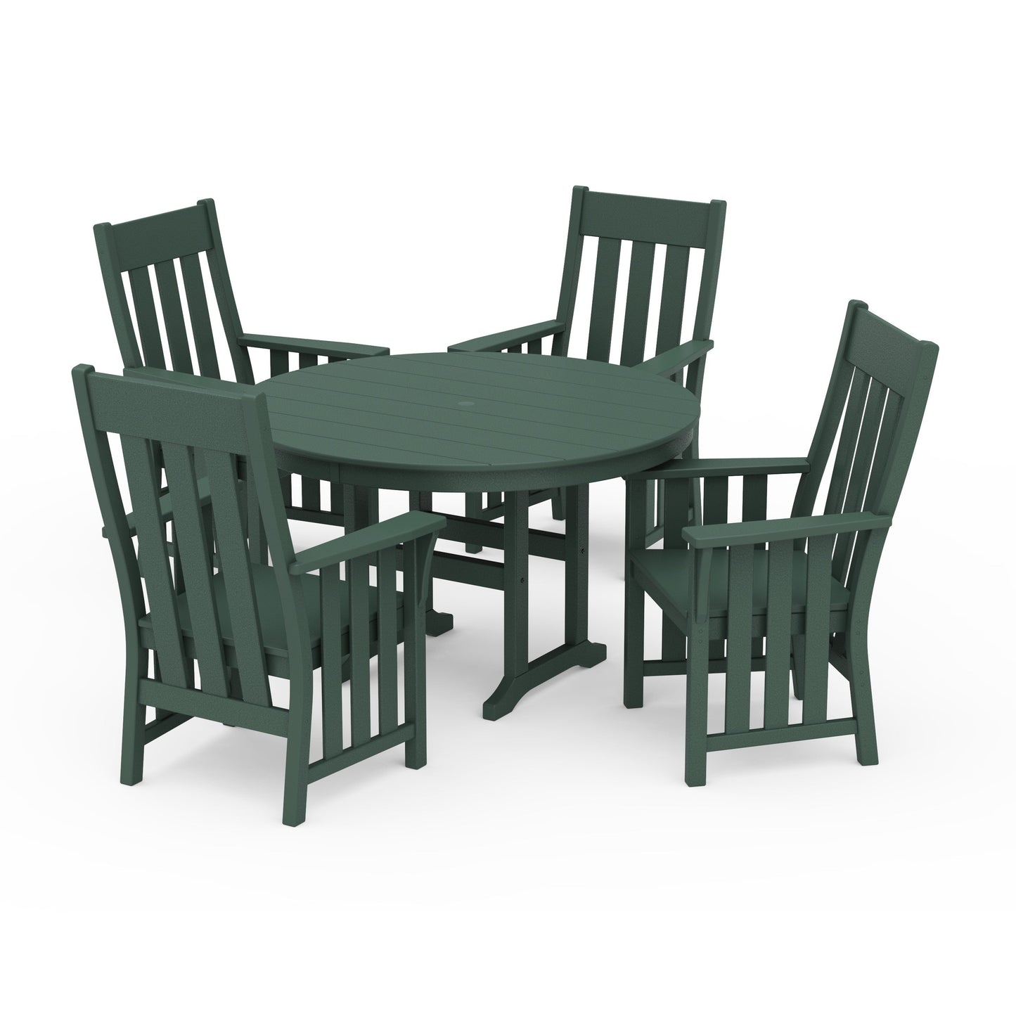 POLYWOOD Acadia 5-Piece Round Farmhouse Dining Set — Green