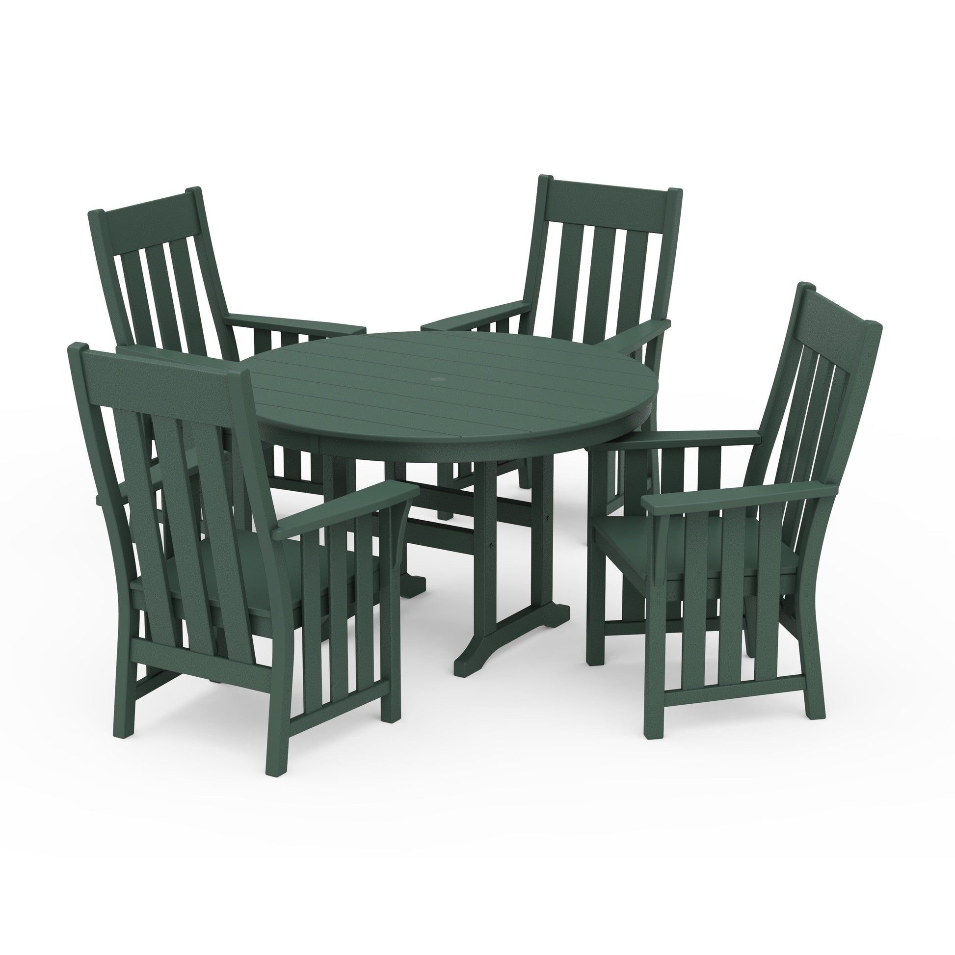 POLYWOOD Acadia 5-Piece Round Farmhouse Dining Set — Green