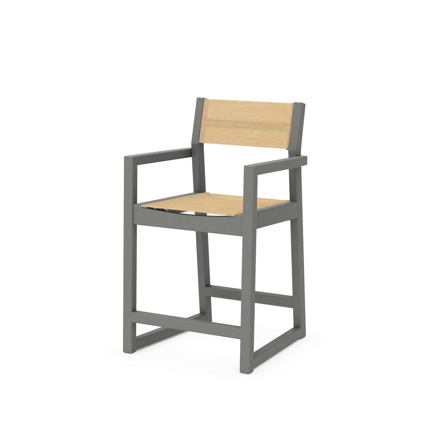 POLYWOOD EDGE Sling Counter Arm Chair — Slate Grey / Dupioni Apricot Sling