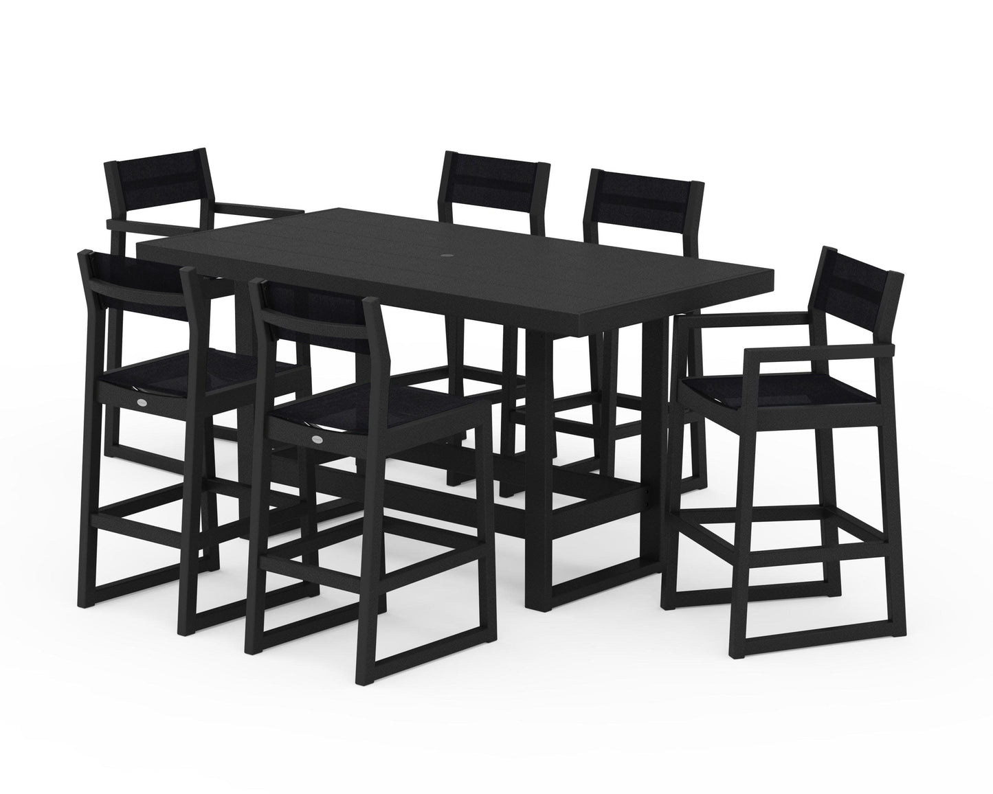 POLYWOOD EDGE Sling 7-Piece Bar Table Set — Black / Black Sling