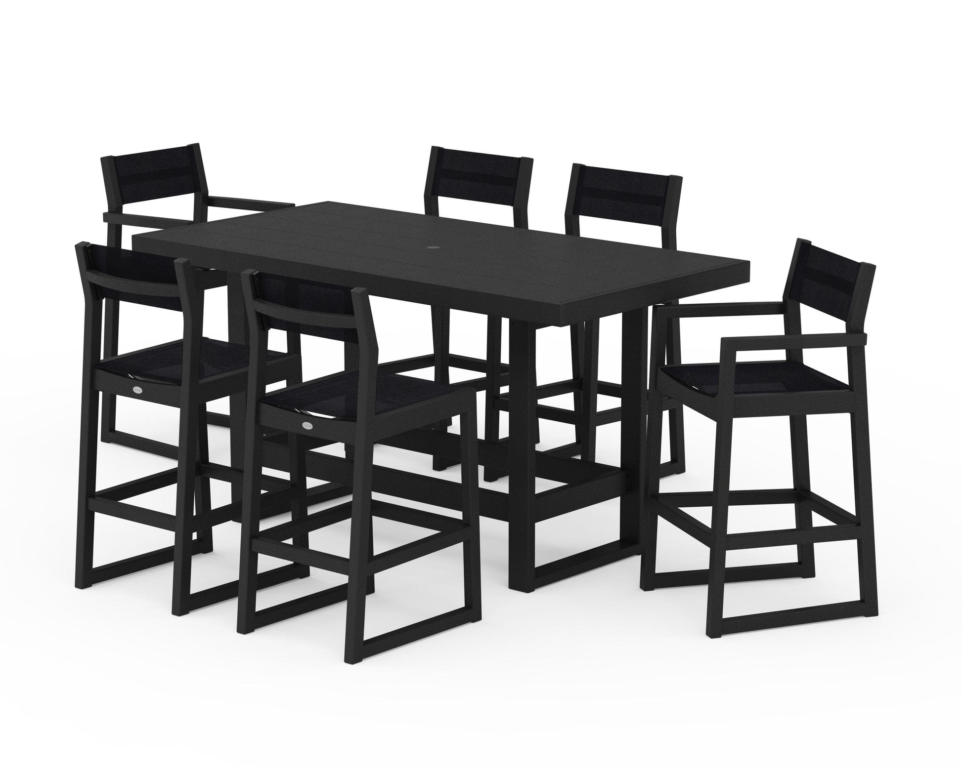 POLYWOOD EDGE Sling 7-Piece Bar Table Set — Black / Black Sling