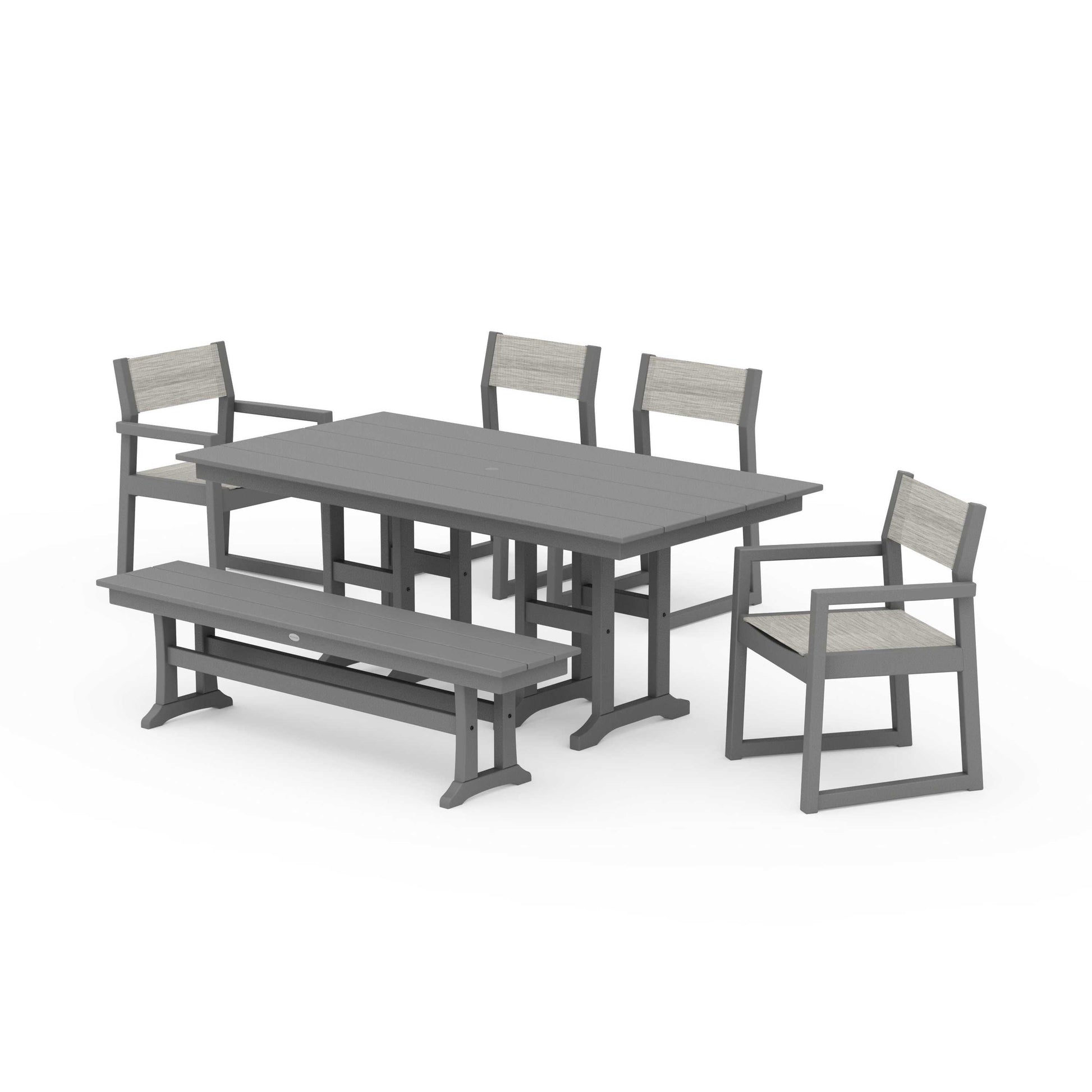 POLYWOOD EDGE Sling 6-Piece Farmhouse Dining Set — Slate Grey / Birch Sling