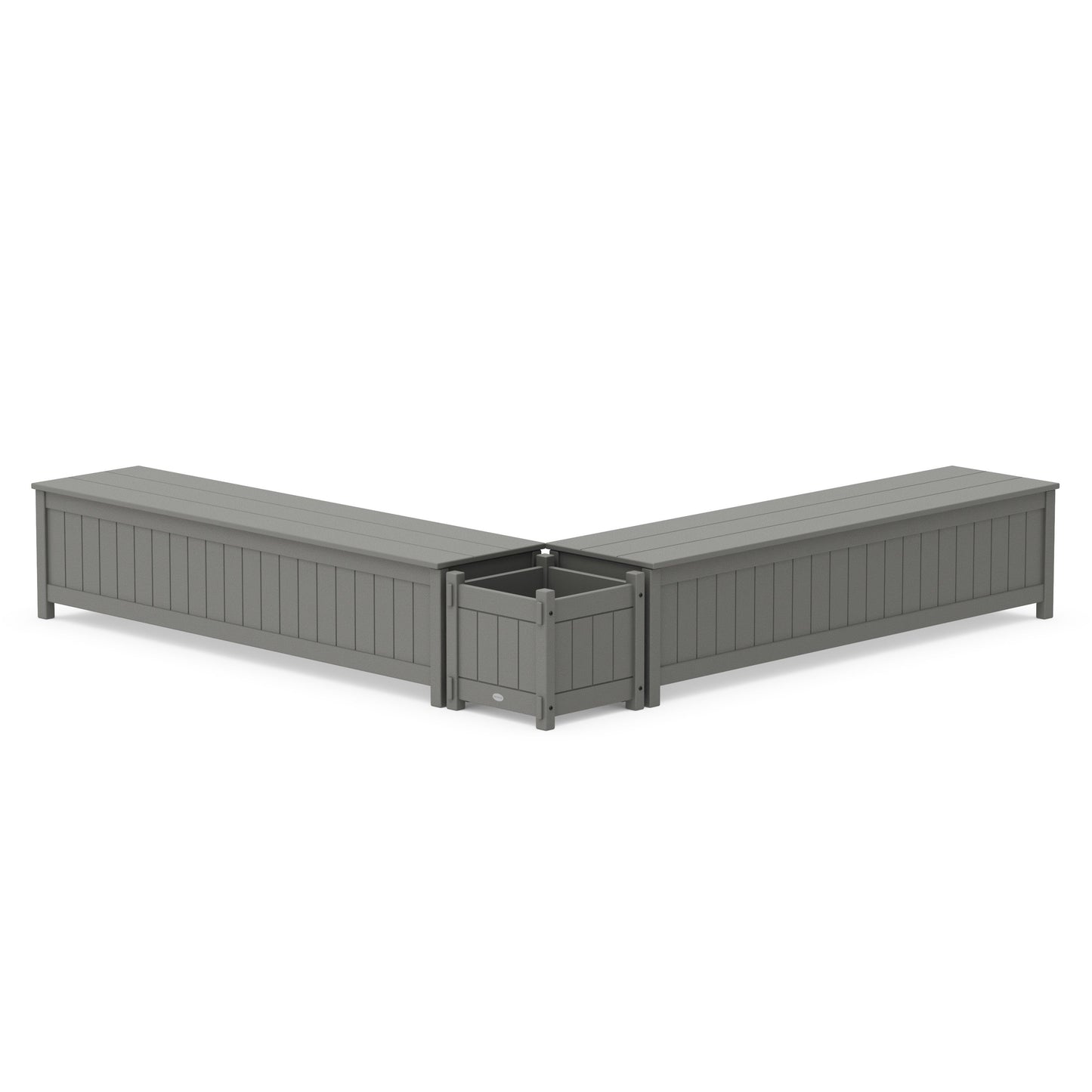 POLYWOOD 72" Vineyard L- Shaped Planter Storage Bench Set — Slate Grey