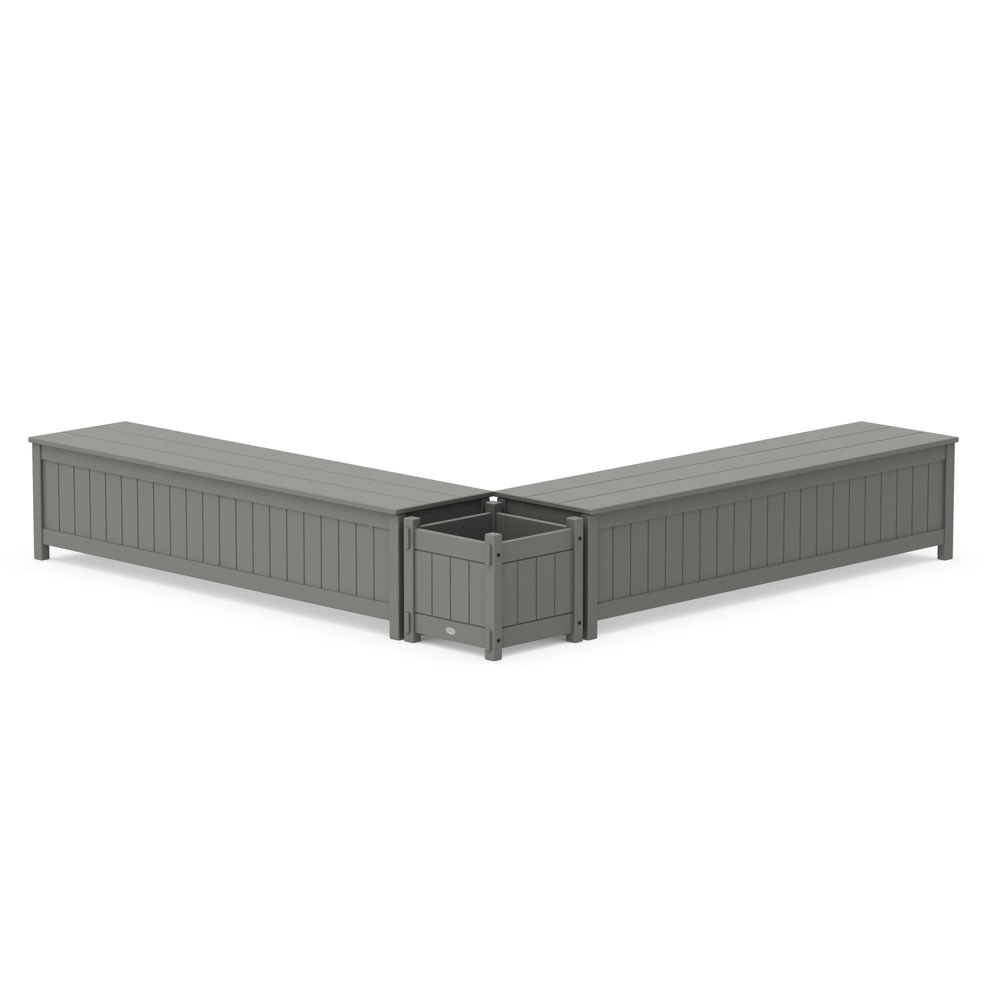 POLYWOOD 72" Vineyard L- Shaped Planter Storage Bench Set — Slate Grey