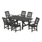 POLYWOOD Chinoiserie Arm Chair 7-Piece Rustic Farmhouse Dining Set — Black