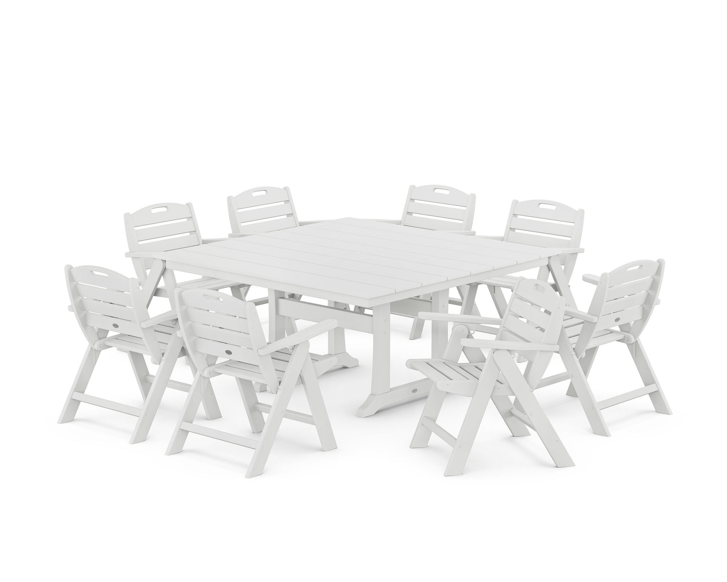 POLYWOOD Nautical Lowback 9-Piece Square Farmhouse Dining Set with Trestle Legs — White