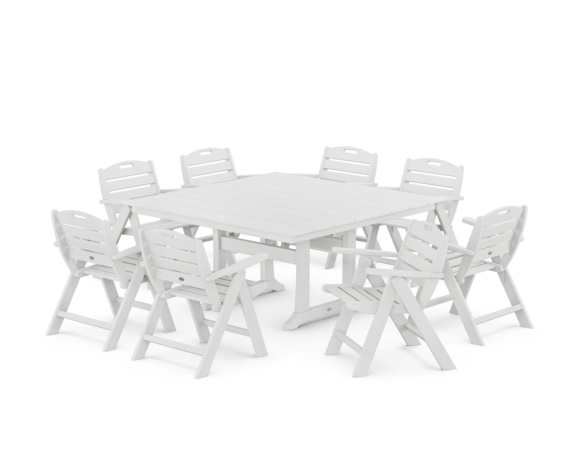 POLYWOOD Nautical Lowback 9-Piece Square Farmhouse Dining Set with Trestle Legs — White