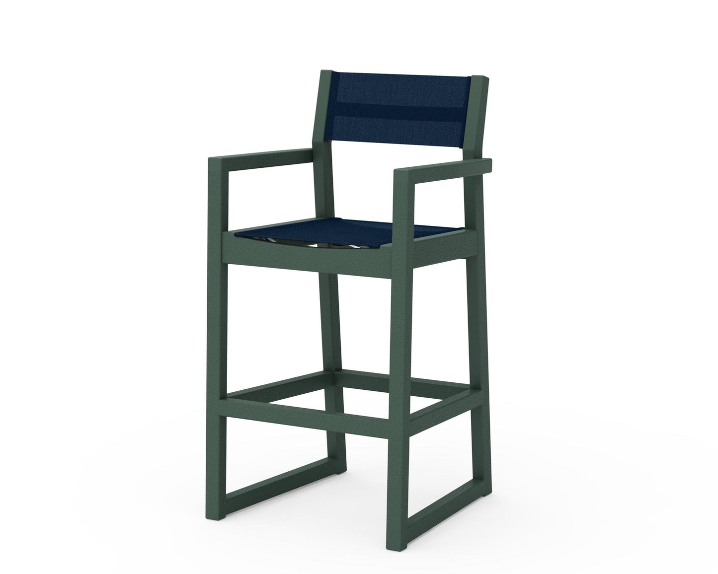 POLYWOOD EDGE Sling Bar Arm Chair — Green / Navy Blue Sling