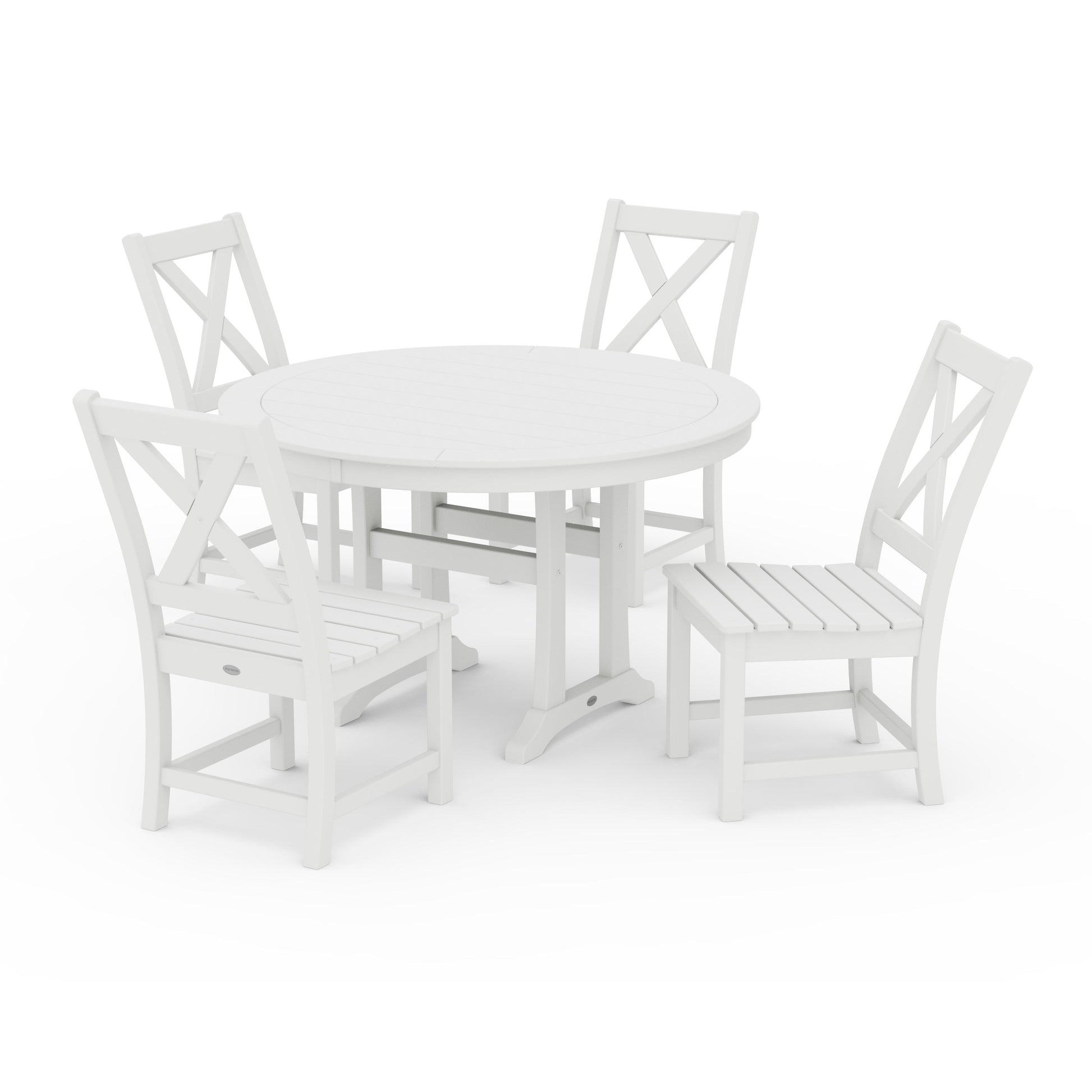 POLYWOOD Braxton Side Chair 5-Piece Round Dining Set With Trestle Legs — White