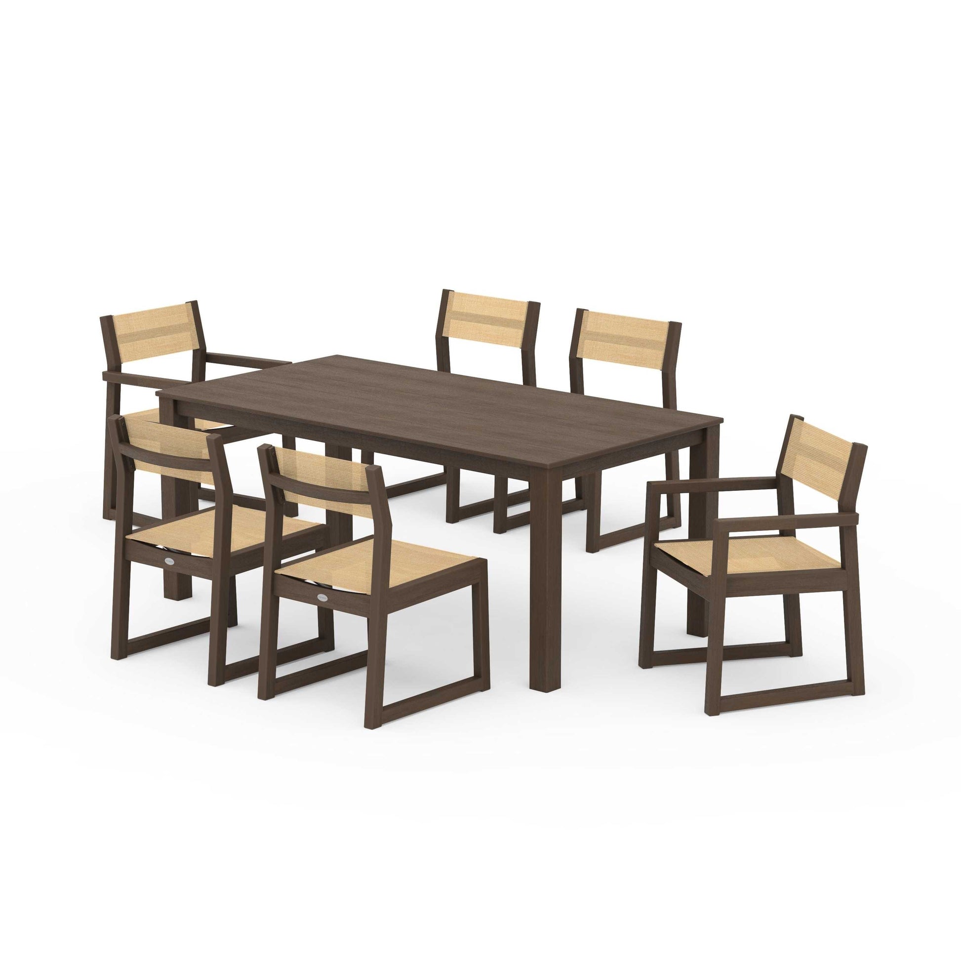 POLYWOOD EDGE Sling 7-Piece Parsons Dining Set — Kona / Dupioni Apricot Sling