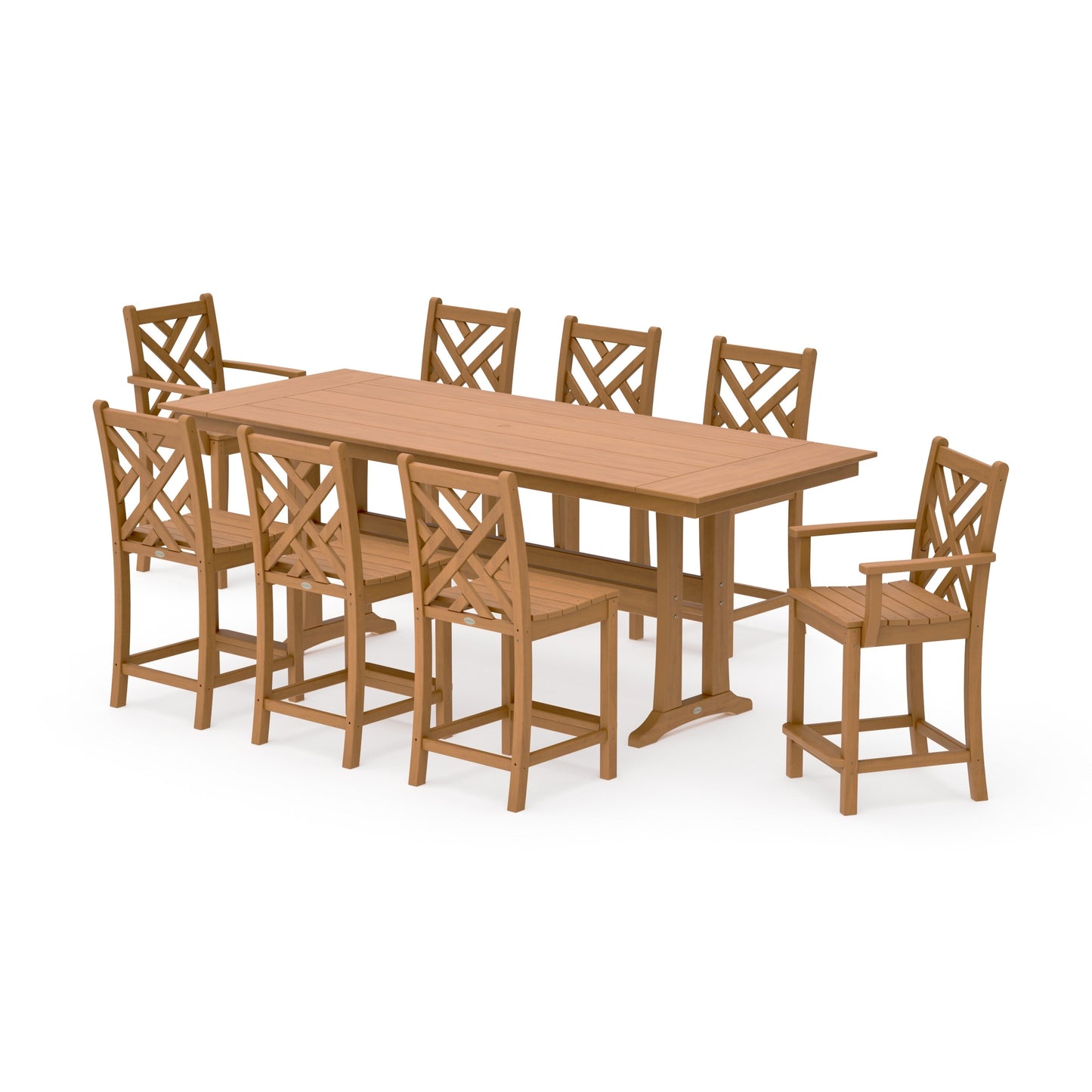 POLYWOOD Chippendale 9-Piece Farmhouse Counter Set with Trestle Legs — Natural