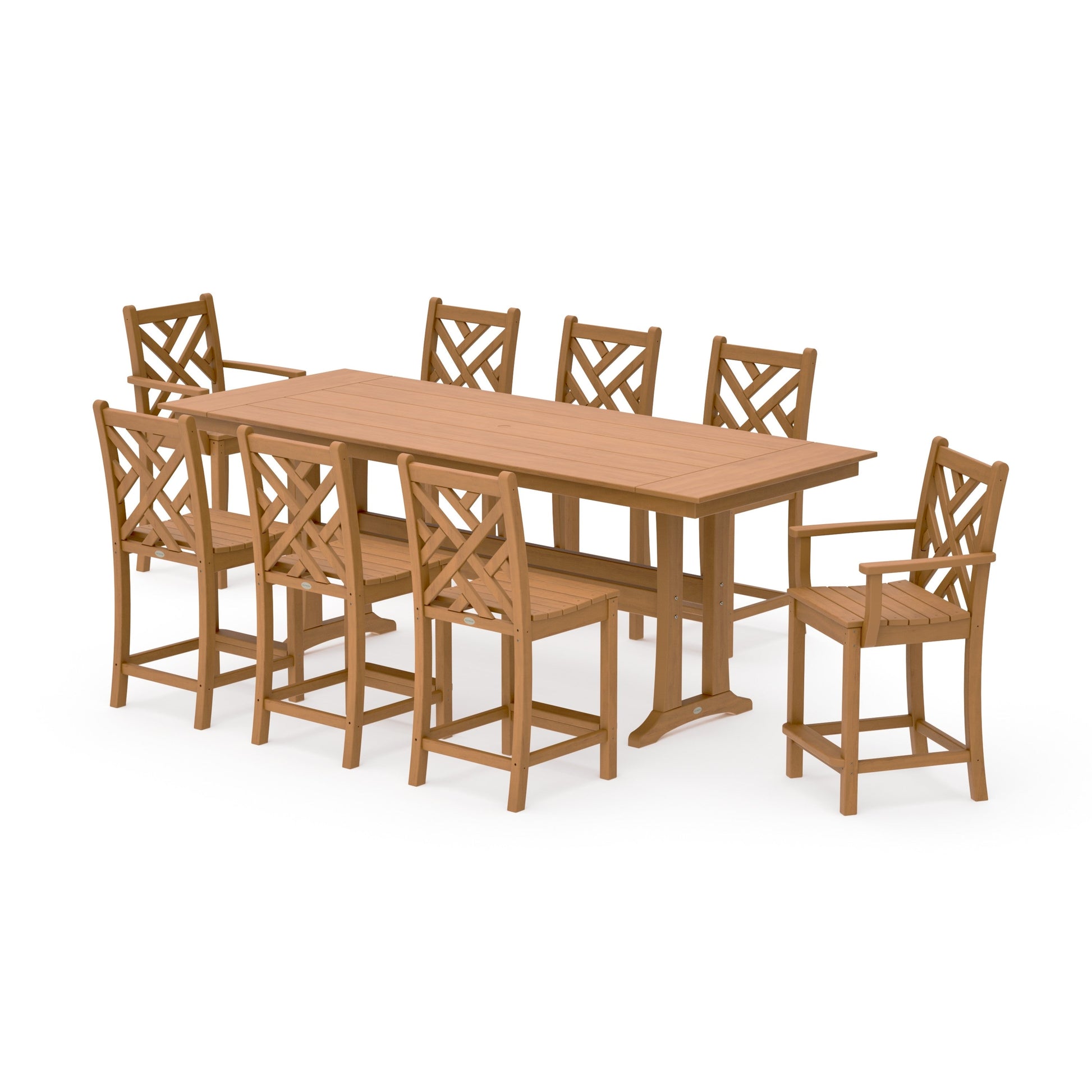 POLYWOOD Chippendale 9-Piece Farmhouse Counter Set with Trestle Legs — Natural