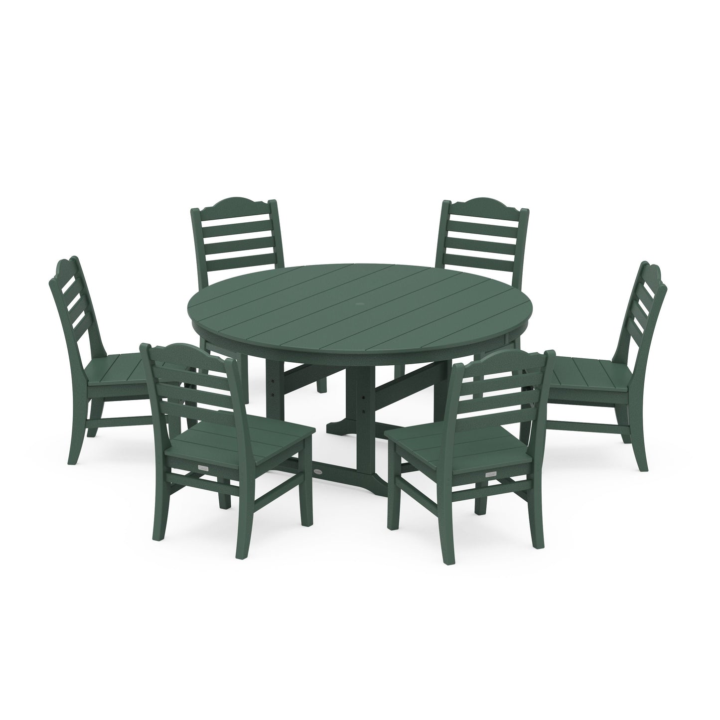 POLYWOOD Savannah 7-Piece Side Chair Round Farmhouse Dining Set — Green