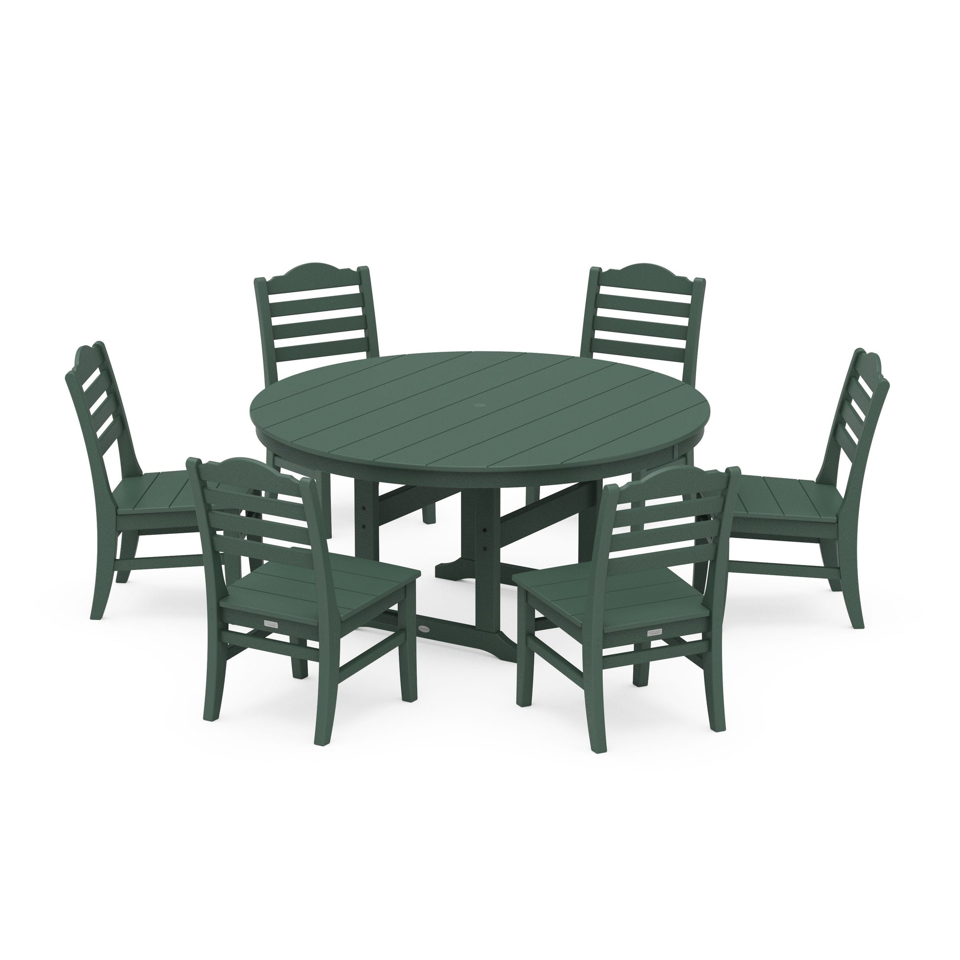 POLYWOOD Savannah 7-Piece Side Chair Round Farmhouse Dining Set — Green