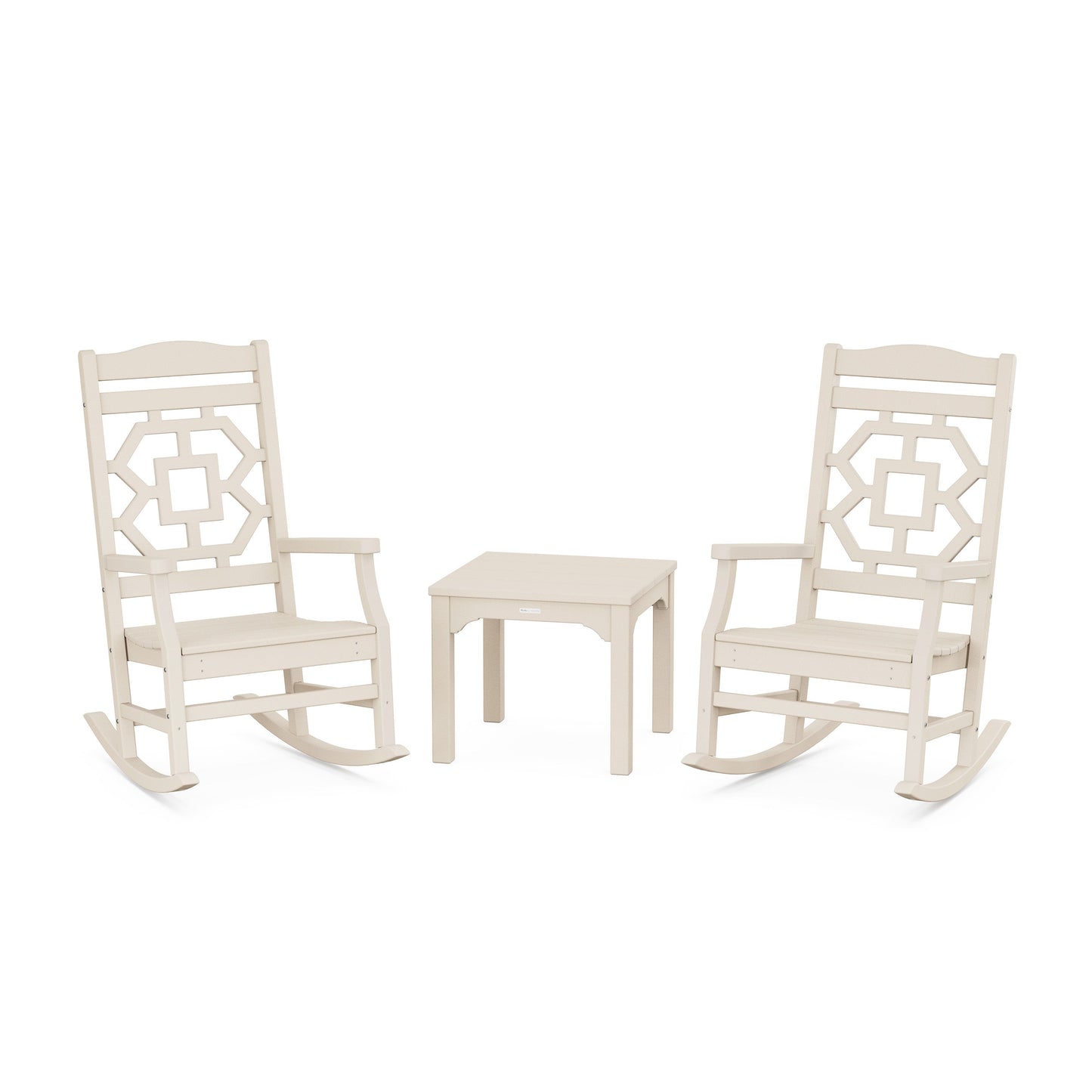 POLYWOOD Chinoiserie 3-Piece Rocking Chair Set — Sand
