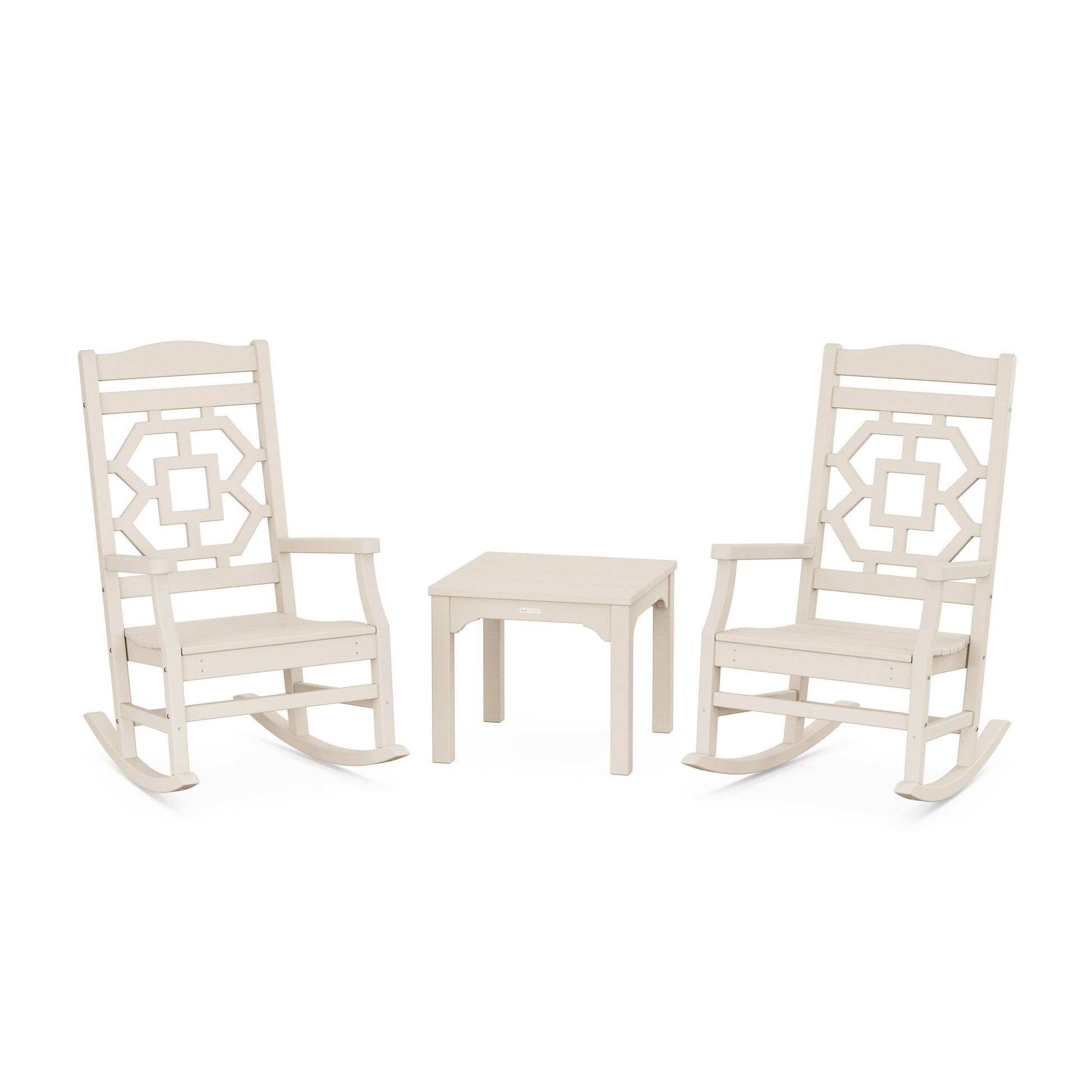 POLYWOOD Chinoiserie 3-Piece Rocking Chair Set — Sand