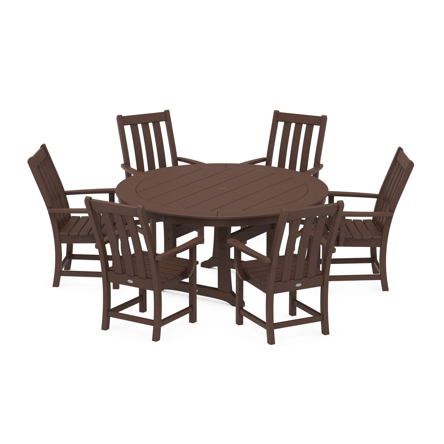 POLYWOOD Vineyard 7-Piece Arm Chair Round Dining Set — Mahogany