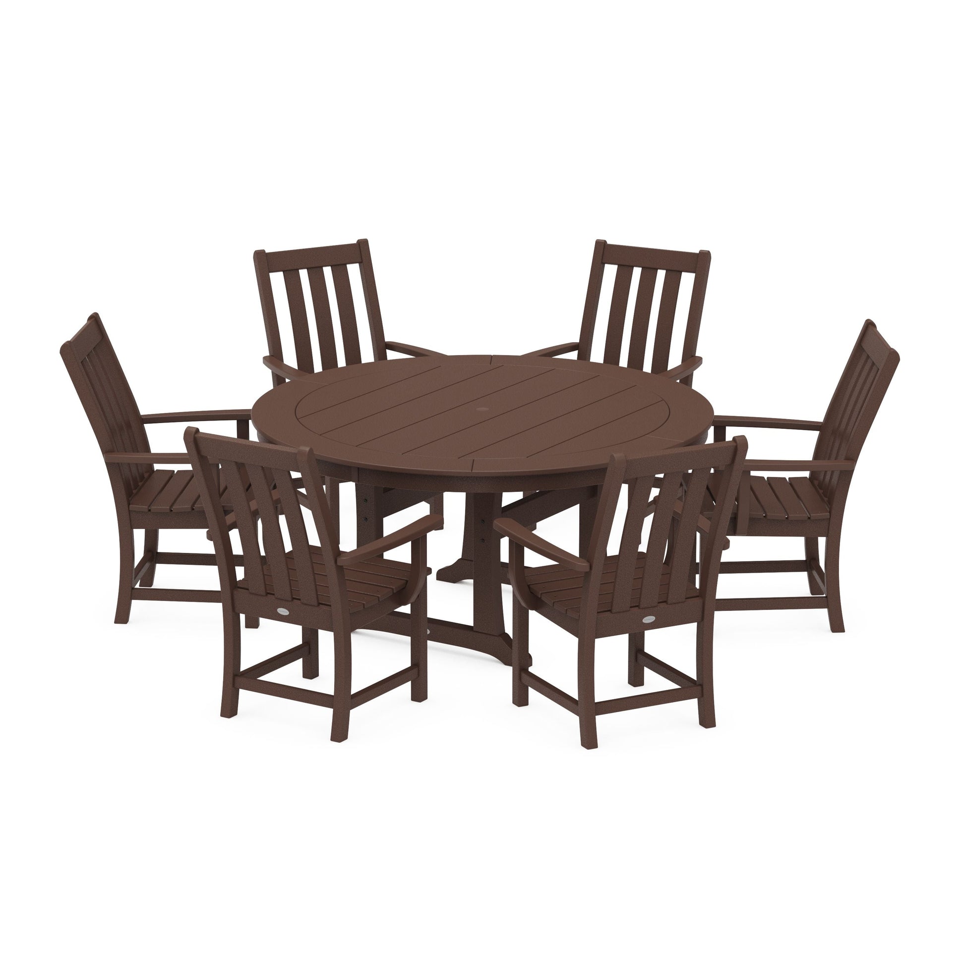 POLYWOOD Vineyard 7-Piece Arm Chair Round Dining Set — Mahogany