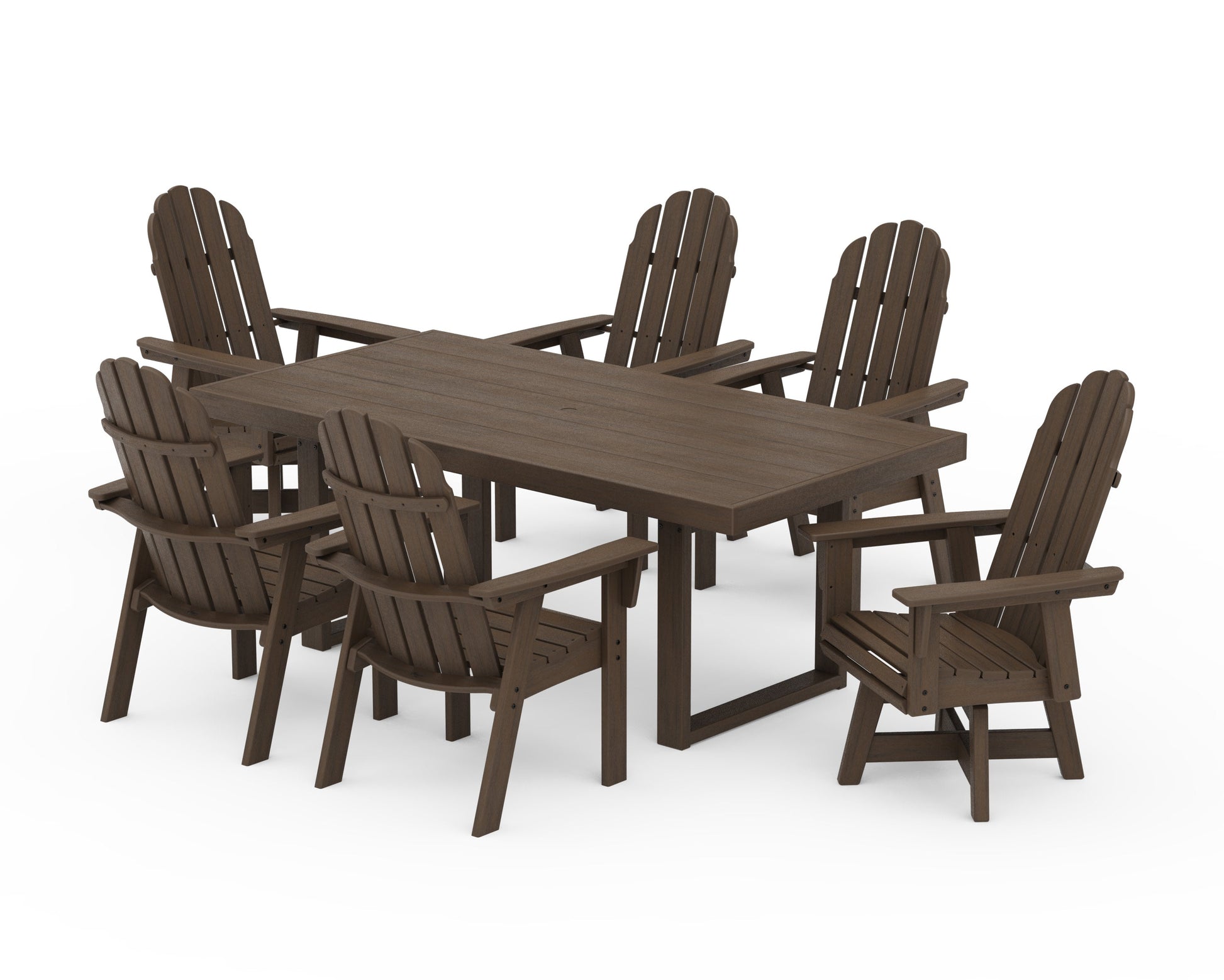 POLYWOOD Vineyard Curveback Adirondack Swivel Chair 7-Piece Dining Set — Kona