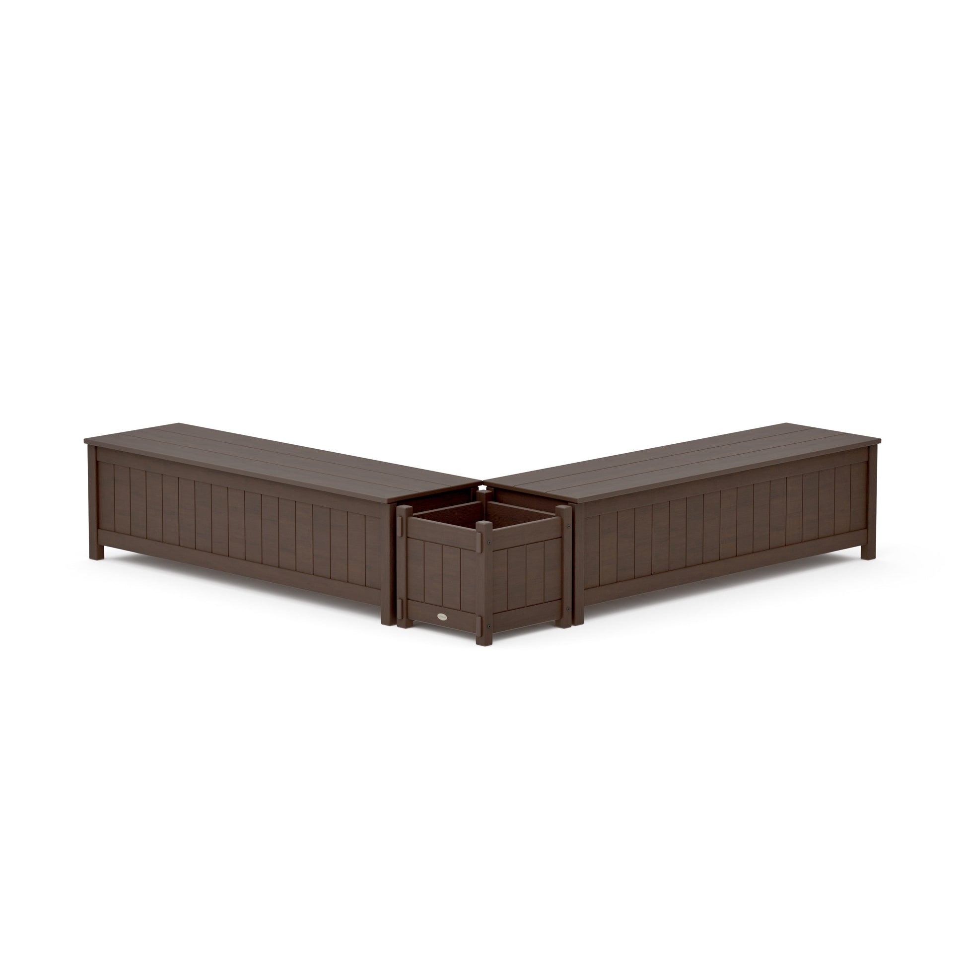 POLYWOOD 60" Vineyard L- Shaped Planter Storage Bench Set — Kona