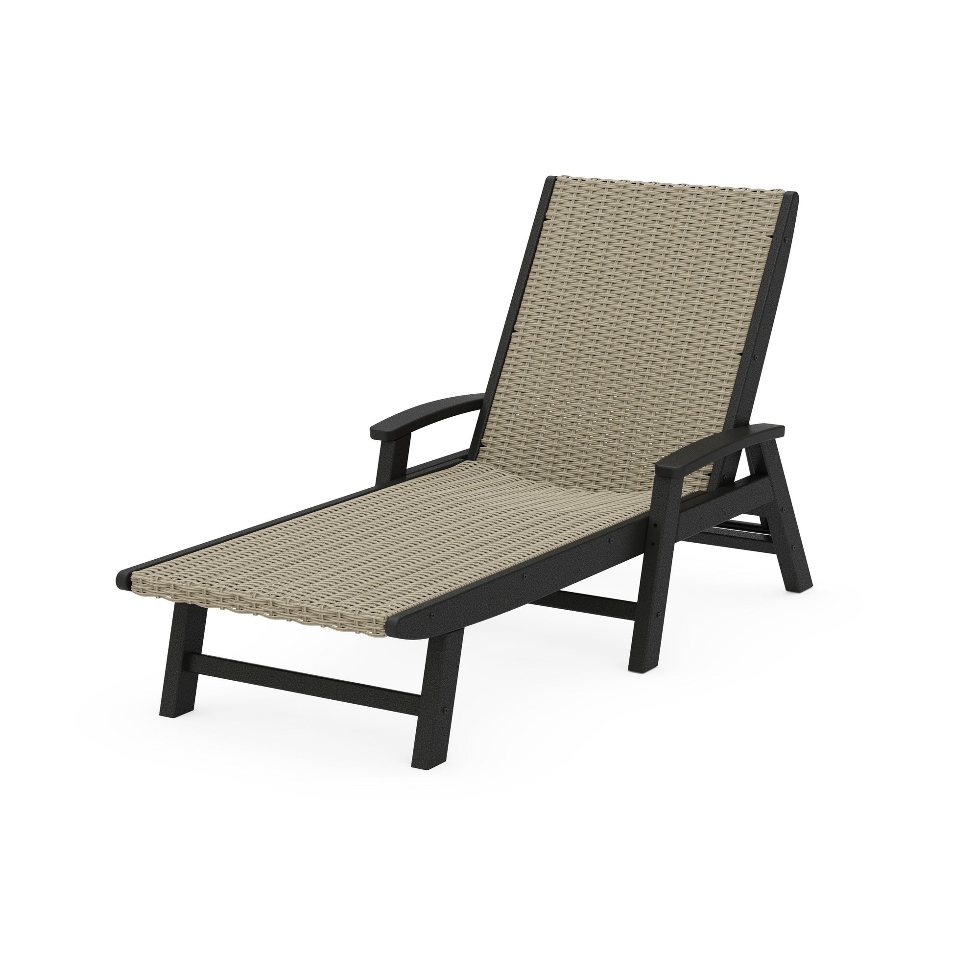 POLYWOOD Coastal Woven Chaise with Arms — Black / Dune Grass