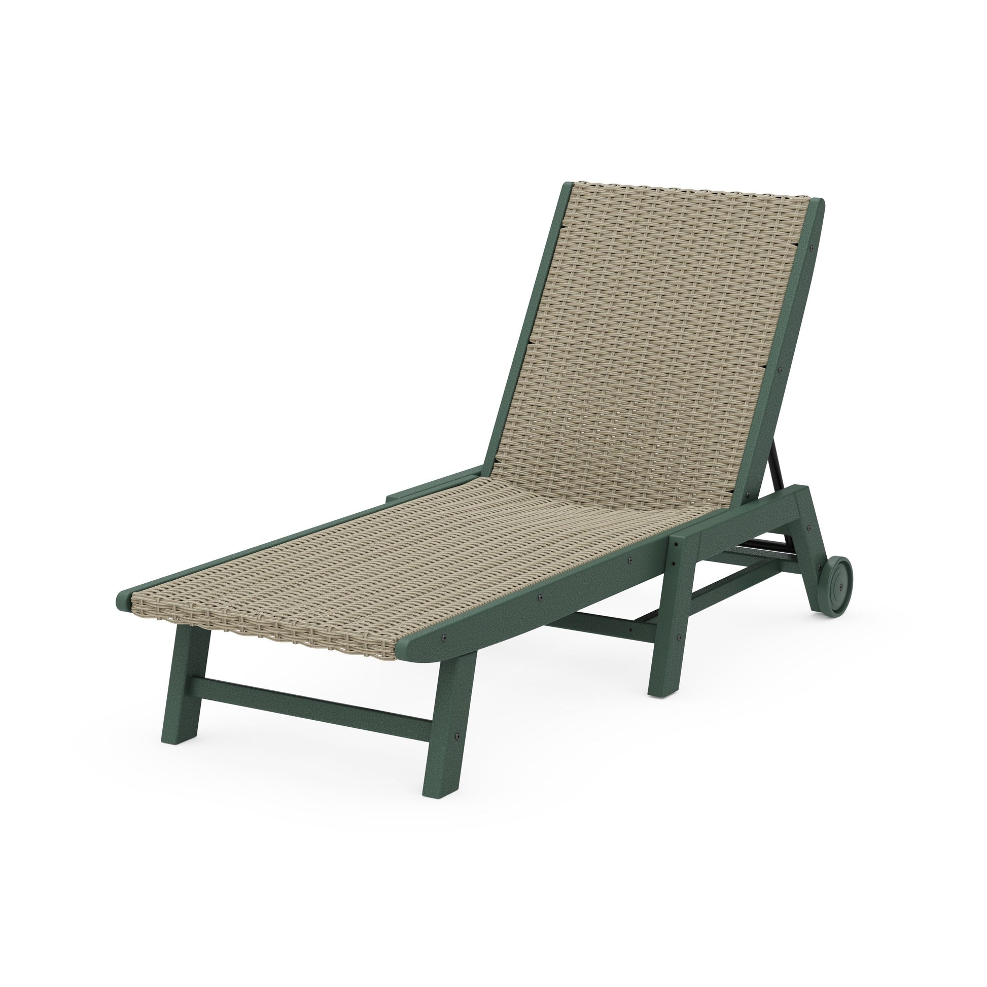 POLYWOOD Coastal Woven Chaise with Wheels — Green / Dune Grass
