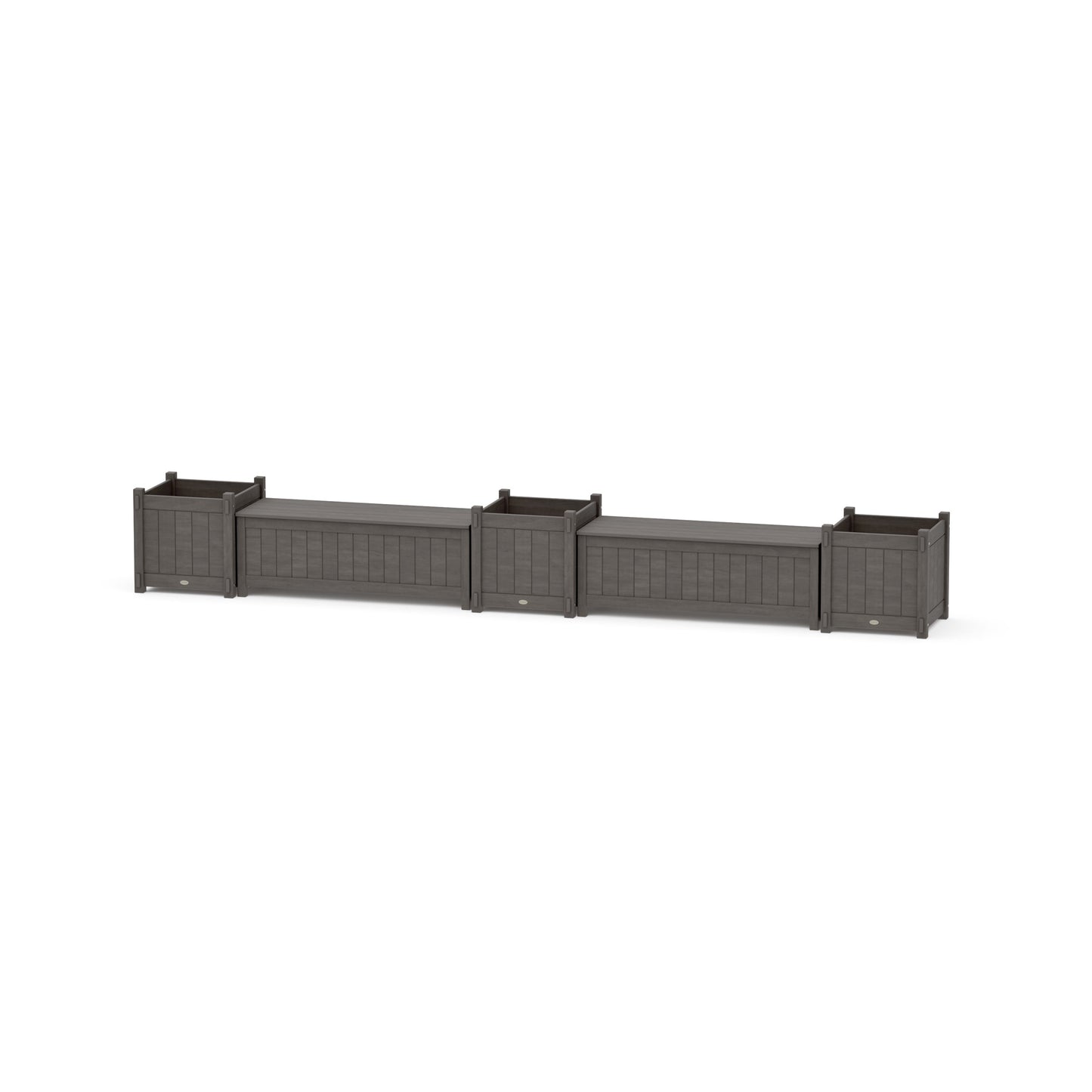 POLYWOOD 48" Vineyard Straight Double Planter Storage Bench Set- Large — Driftwood