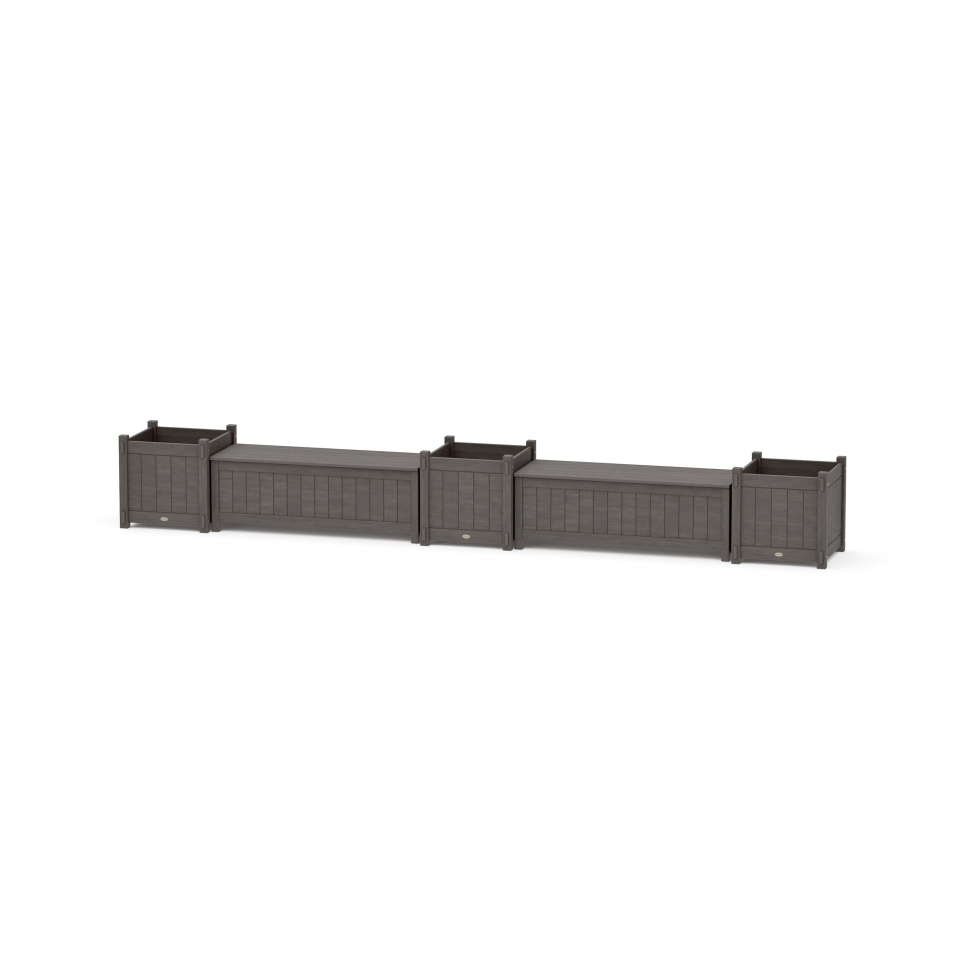 POLYWOOD 48" Vineyard Straight Double Planter Storage Bench Set- Large — Driftwood