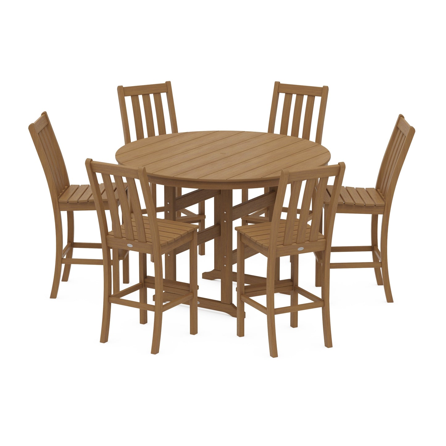 POLYWOOD Vineyard 7-Piece Side Chair Round Farmhouse Bar Set — Natural