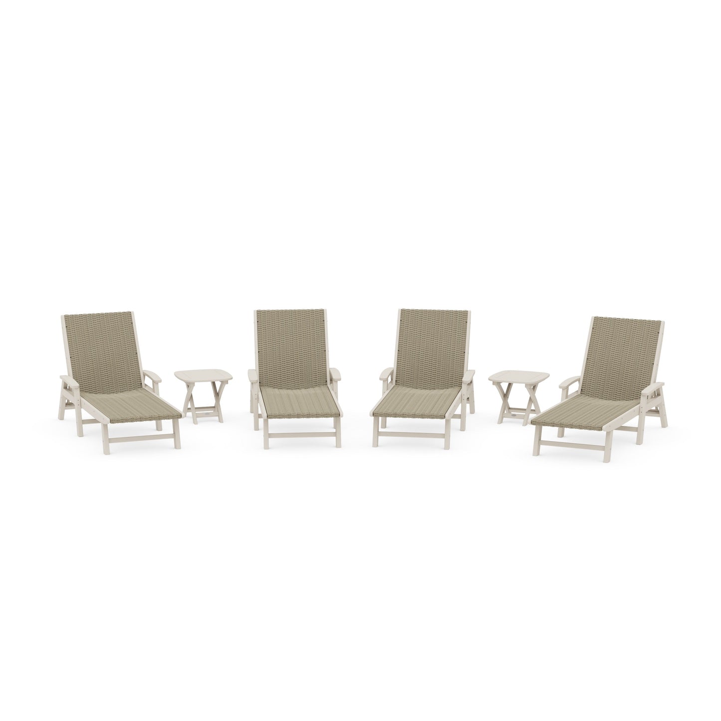POLYWOOD 6- Piece Coastal Woven Chaise with Arms Chaise Lounge Set — Sand / Dune Grass