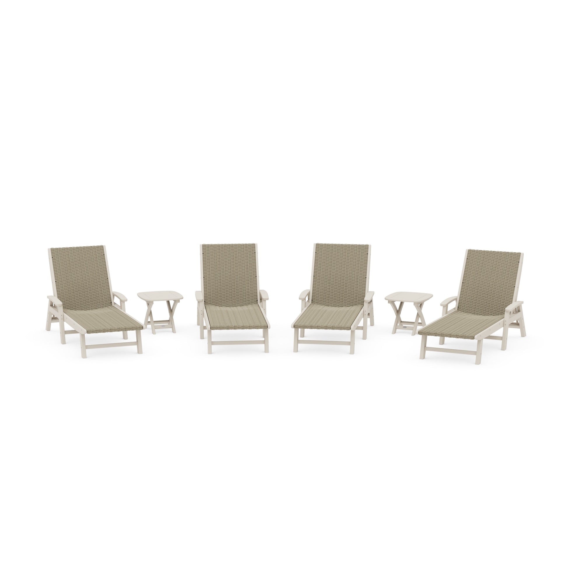 POLYWOOD 6- Piece Coastal Woven Chaise with Arms Chaise Lounge Set — Sand / Dune Grass