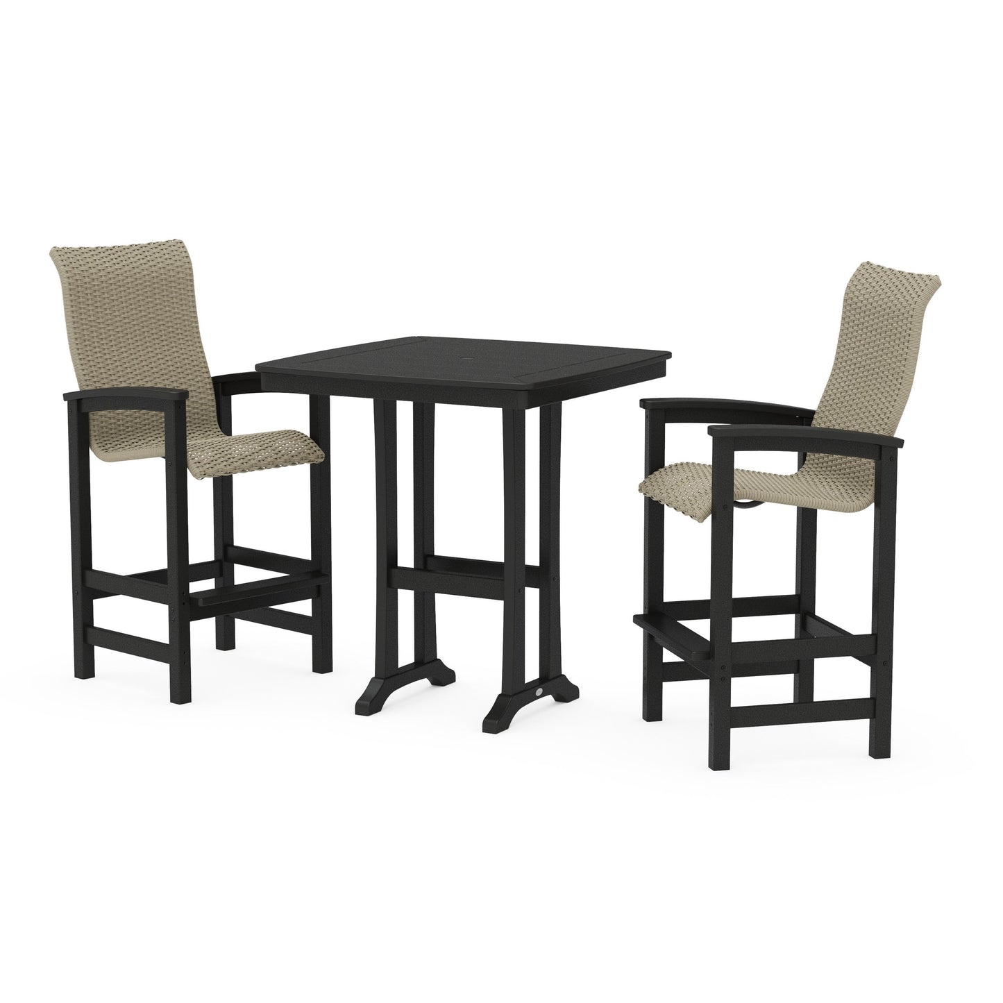 POLYWOOD Coastal Woven High-Back 3-Piece Bar Set — Black / Dune Grass