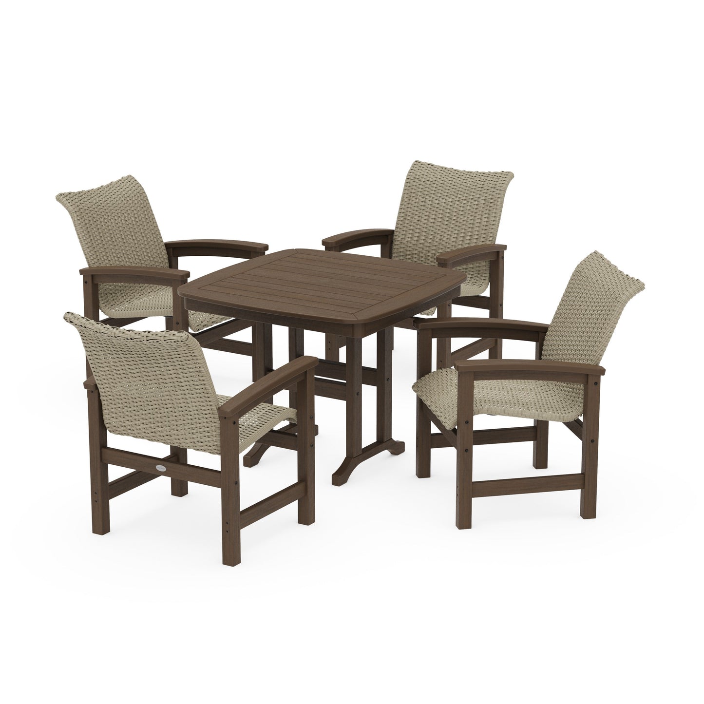 POLYWOOD Coastal Woven 5-Piece Dining Set — Kona / Dune Grass